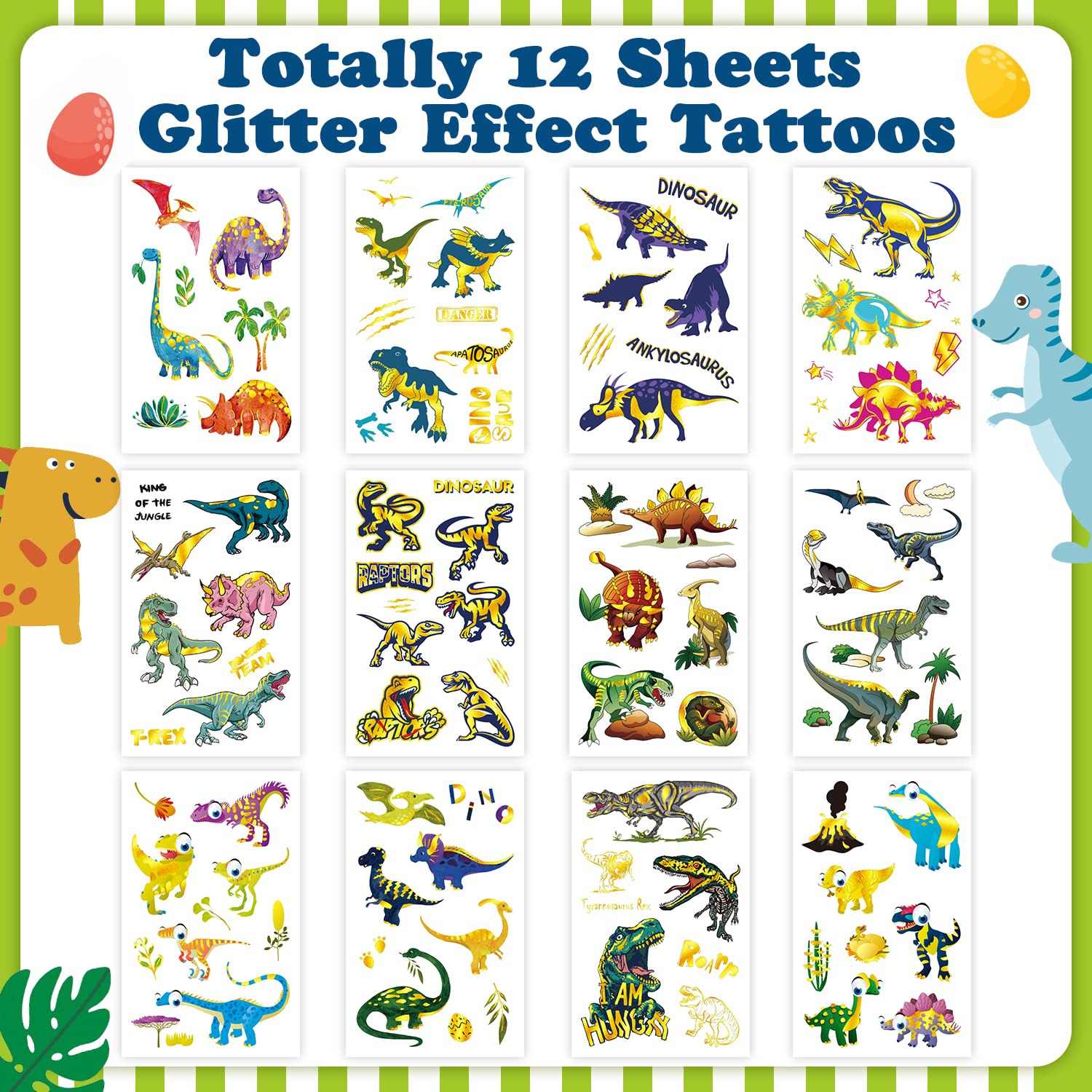 Dinosaur Tattoos for Kids - 100 Glitter Styles for Birthday Parties & Games