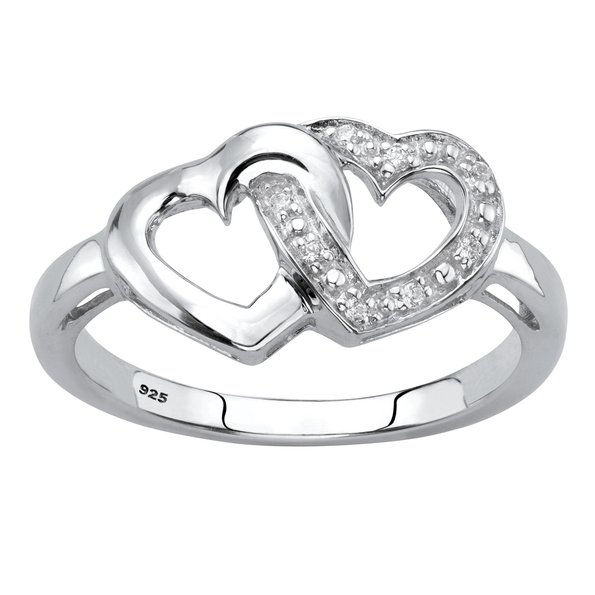 Platinum Over Sterling Silver Genuine Diamond Accent Interlocking Heart Promise Ring for Women - Elegant Couple's Gift for Anniversary, Valentine's Day & Engagement