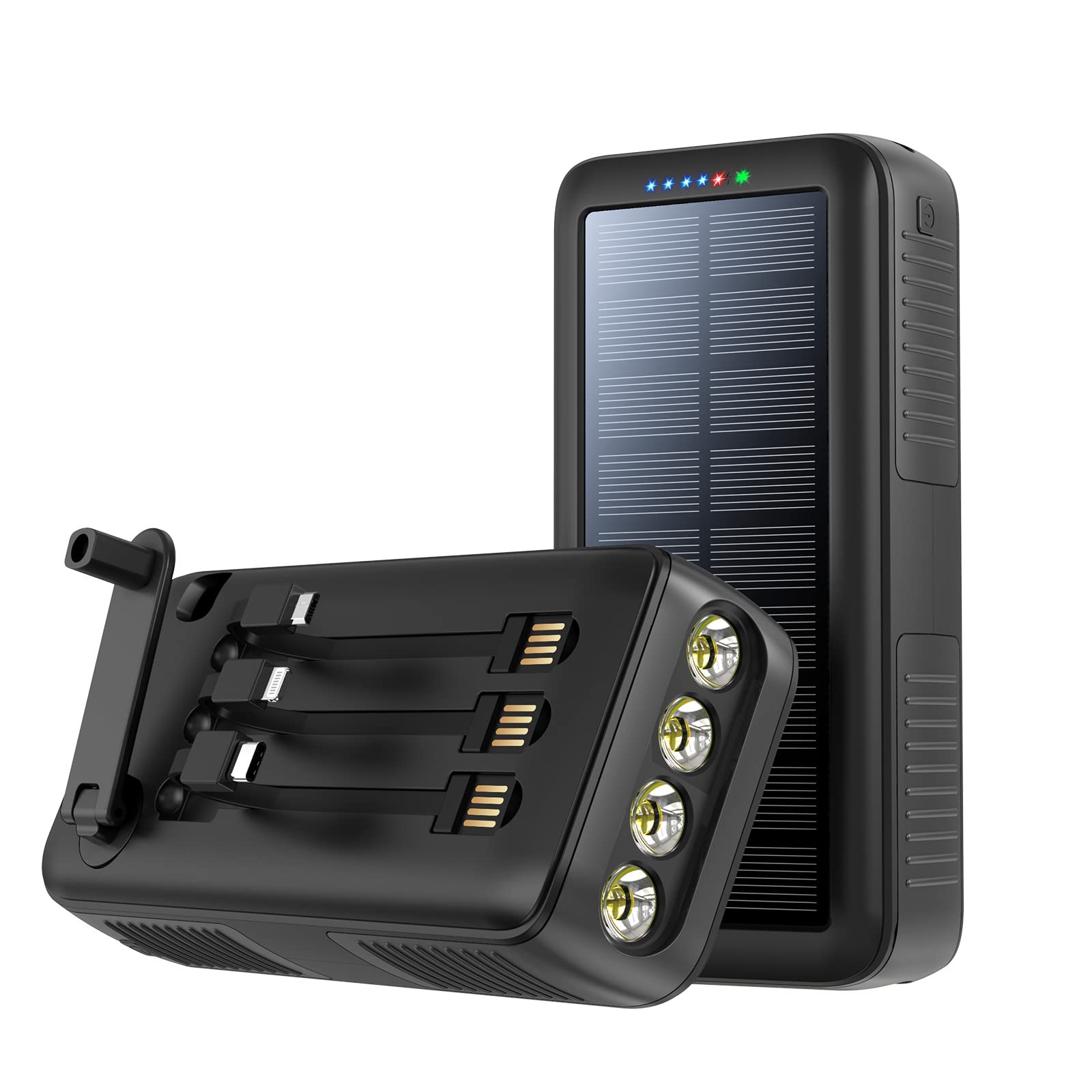 63200mAh Solar Power Bank with Dual USB Outputs & Inputs | Portable Solar Charger with 4 LED Flashlight & Hand Crank | Fast Charging Battery Pack for Camping, Hiking, Emergency Kits & Outdoor Survival Gear