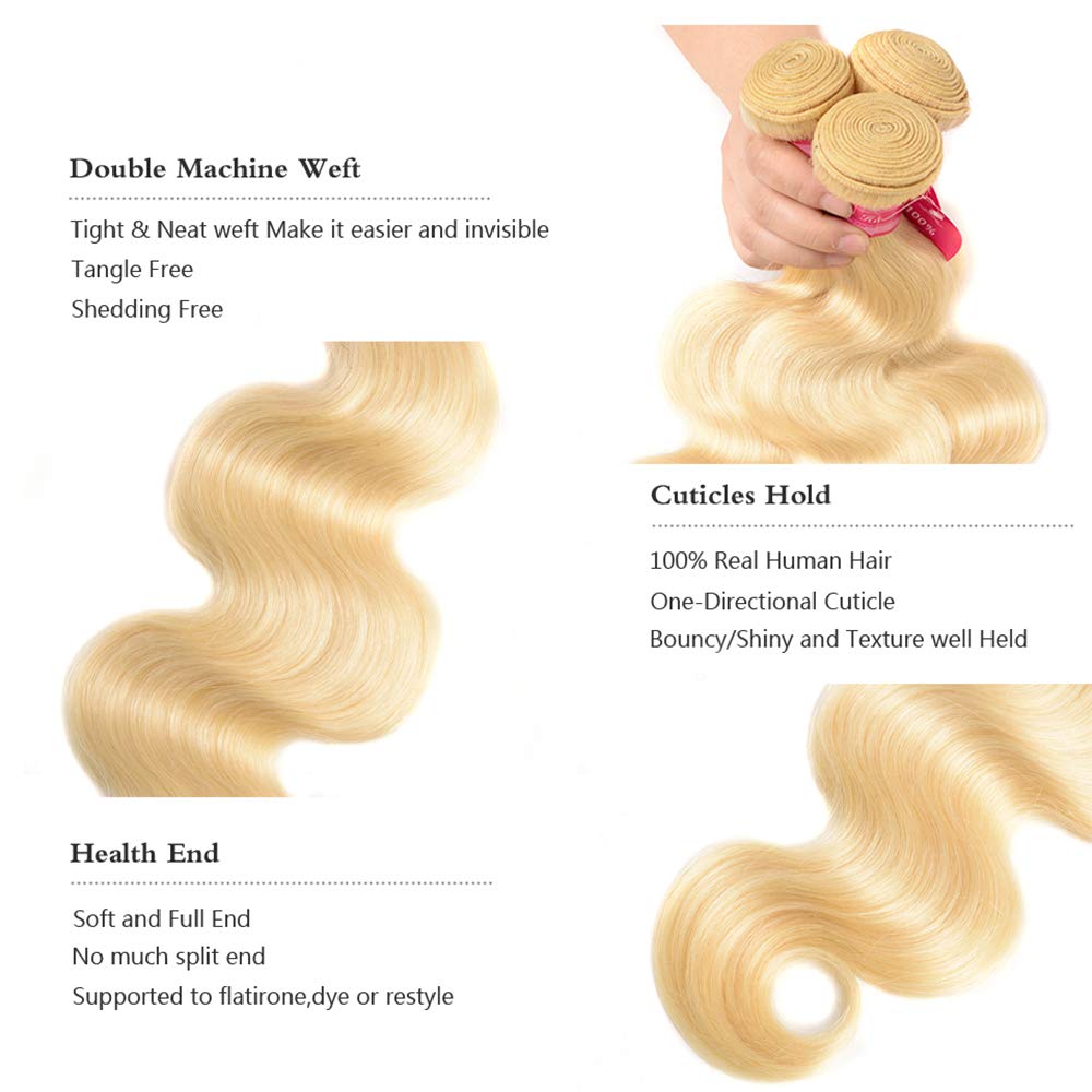 YISEA Brazilian 613 Body Wave 3 Bundles 300g 12A Unprocessed Virgin Hair - 100% Human Hair Weave Extensions for Black Women (18 20 22 Inch Mixed Length) - Perfect for Daily Wear, Parties & Special Occasions