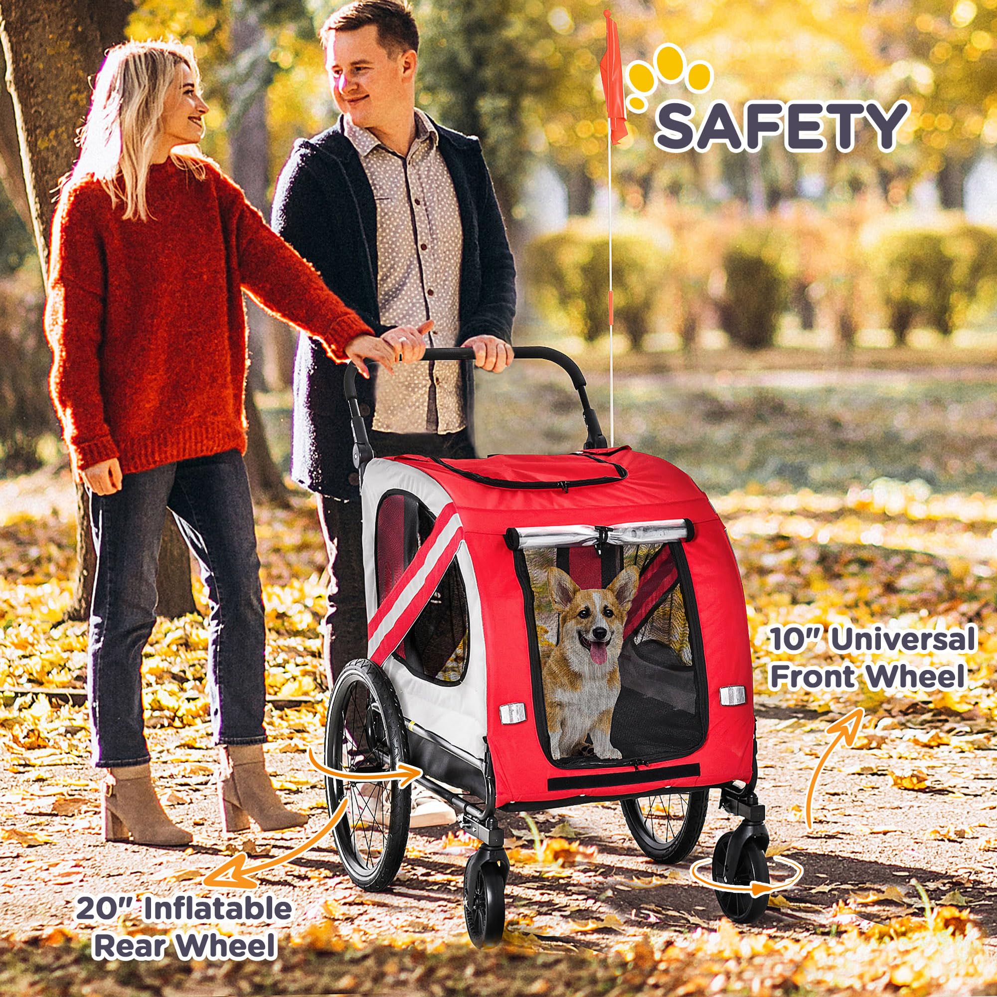 Aosom 2-in-1 Pet Bike Trailer for Small Dogs - Road-Visible Bicycle Stroller & Weatherproof Bike Wagon with Sidecar Attachment - Perfect for Cycling Adventures, Dog Park Trips & Outdoor Activities