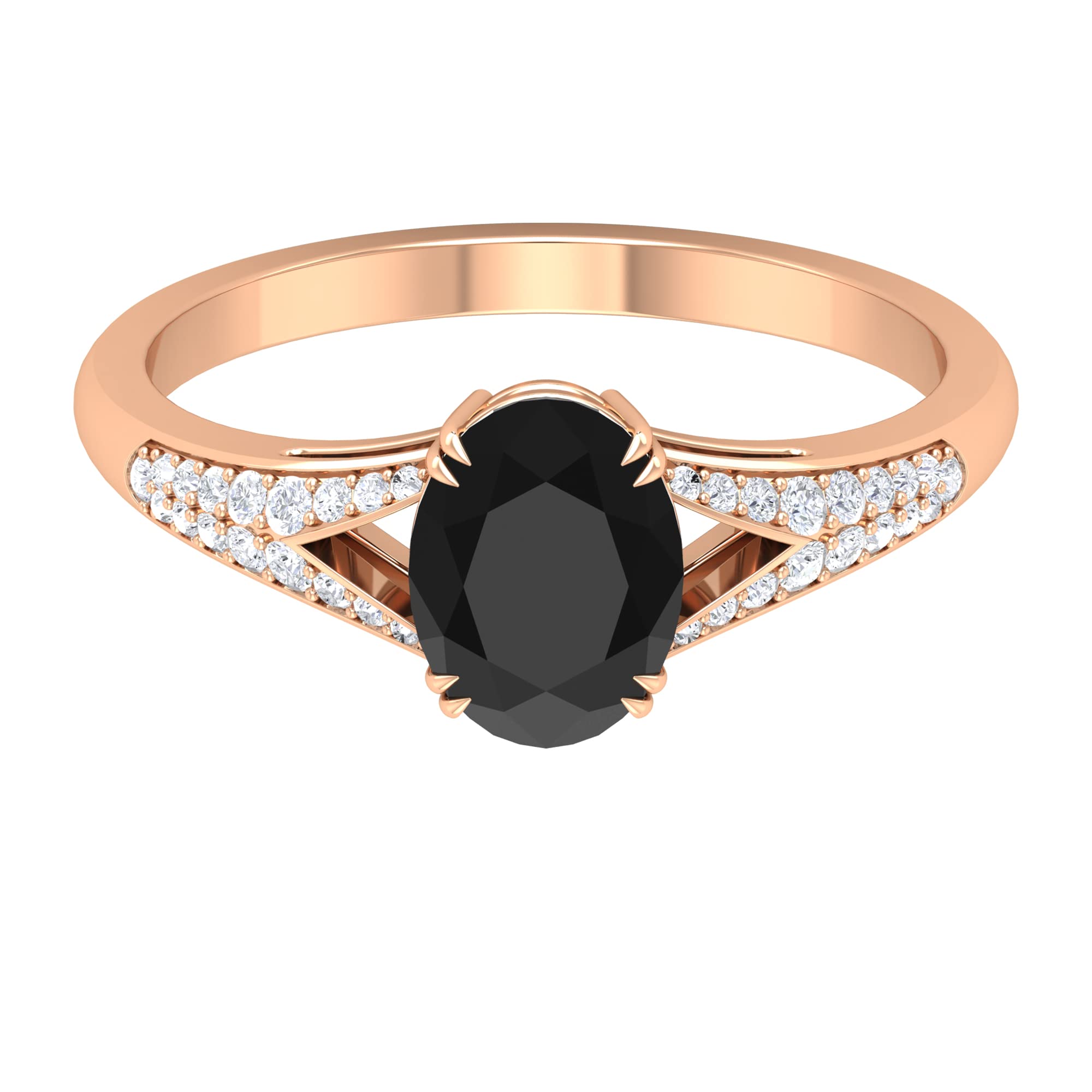 14K Gold Oval Cut Black Spinel and Diamond Solitaire Ring | Elegant Black Spinel Engagement Ring with Split Shank Design | Perfect for Proposals, Anniversaries & Special Occasions