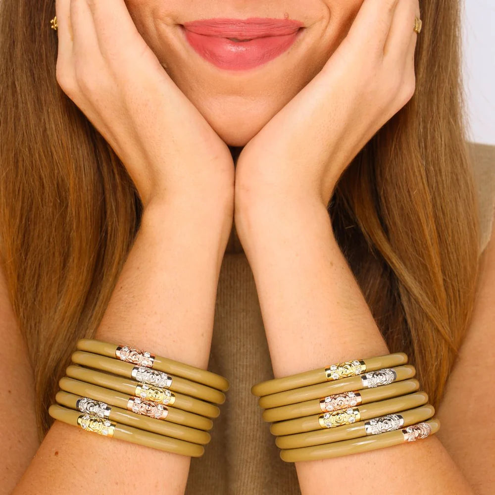BuDhaGirl All Weather Bangles Set of 3 - Sand Color Stainless Steel Bracelets for Women | Waterproof & Durable Jewelry for Yoga, Travel, and Everyday Wear