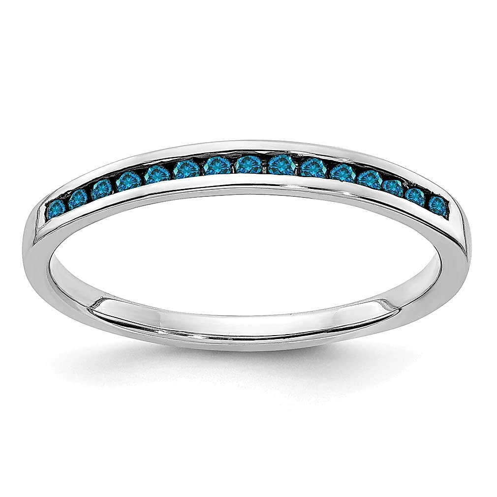 14K White Gold Blue Diamond Channel Band Ring for Women - Elegant Fine Jewelry Gift for Her, Perfect for Anniversaries, Engagements & Special Occasions