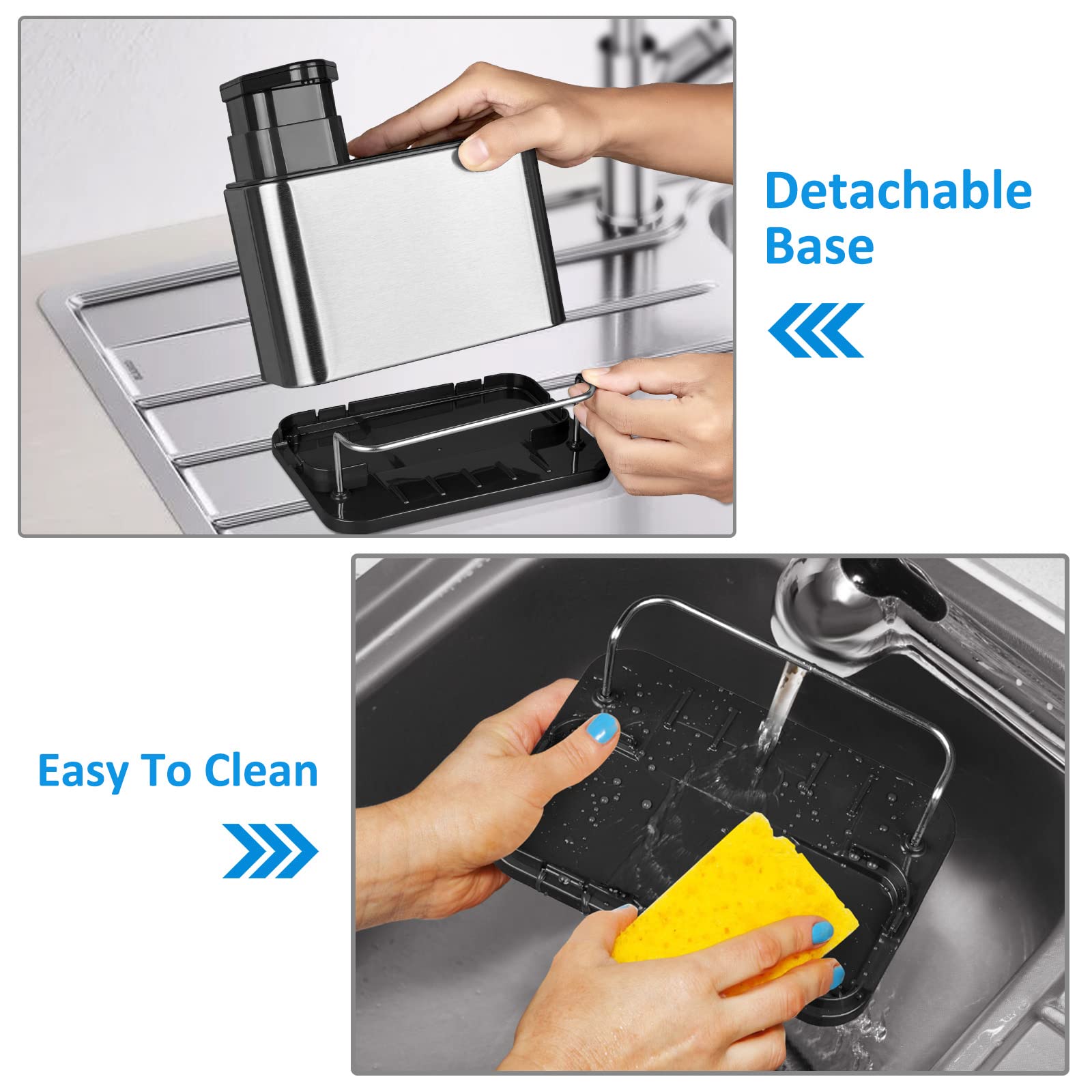 3-in-1 Stainless Steel Kitchen Sink Organizer - Soap Dispenser, Sponge Holder & Drainer Rack | Rustproof Countertop Organizer for Dishes & Brushes | Perfect for Small Kitchen Spaces & Modern Home Decor