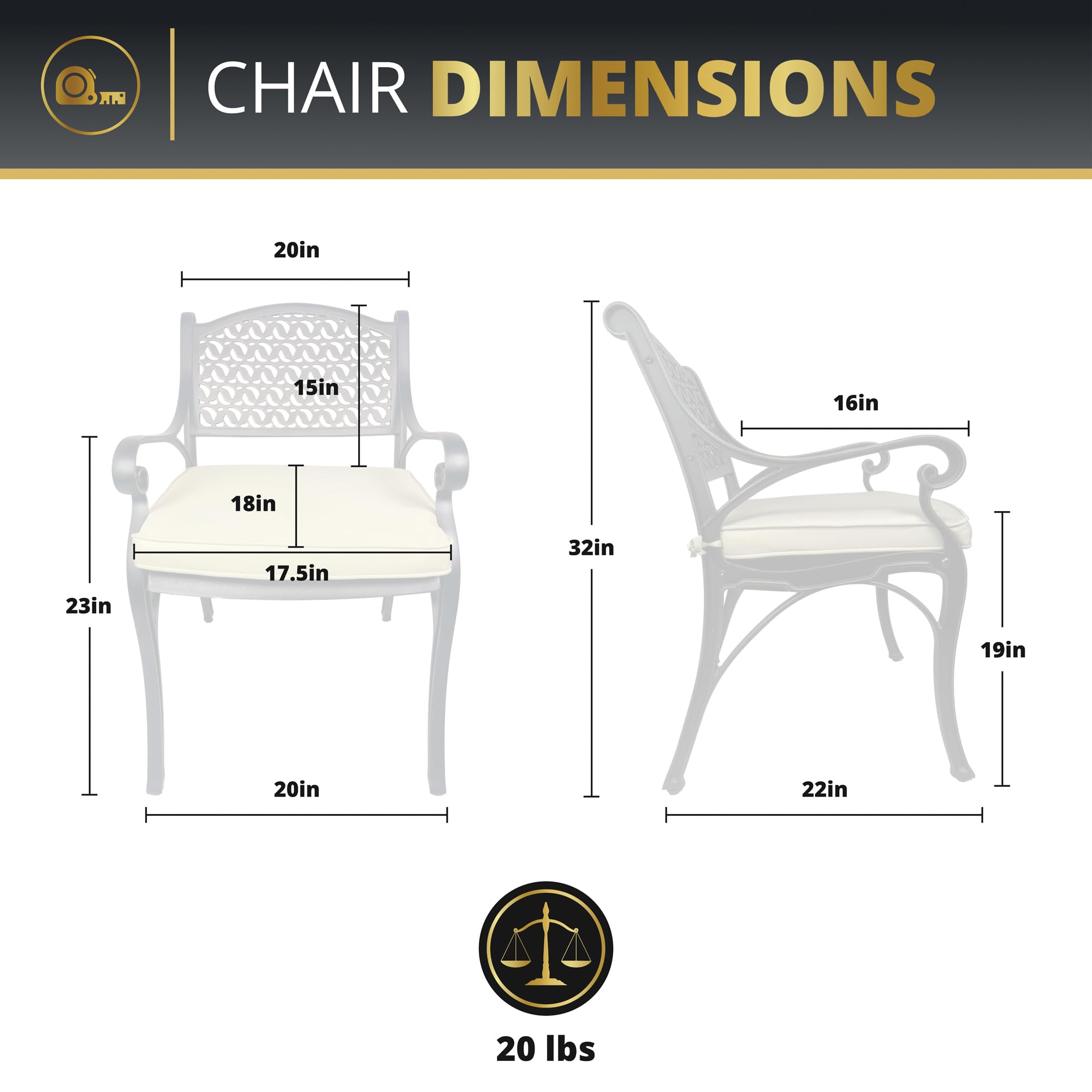 Premium 2-Piece Cast Aluminum Outdoor Patio Chairs Set with Cushions - Weather-Resistant Patio Seating for Garden, Poolside & Backyard Relaxation
