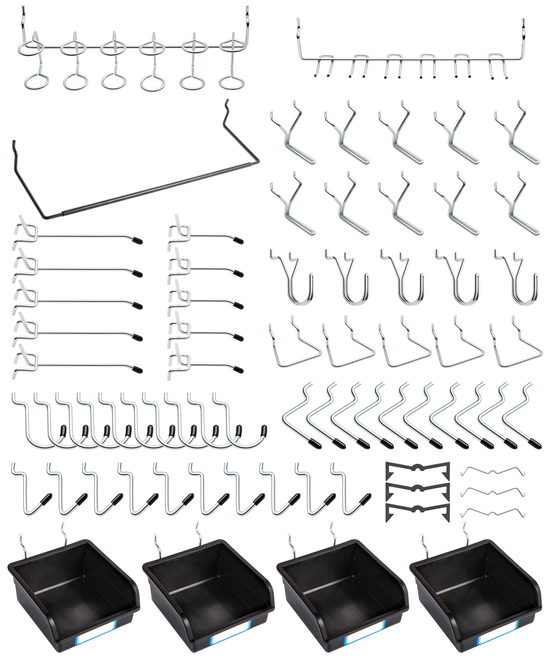 131-Piece Pegboard Hooks Set with Bins & Peg Locks - Heavy Duty Tool Organizer for Garage, Workshop, Shed & Home Storage - Includes 60 Secure Locks for DIY, Hand Tools & Accessories
