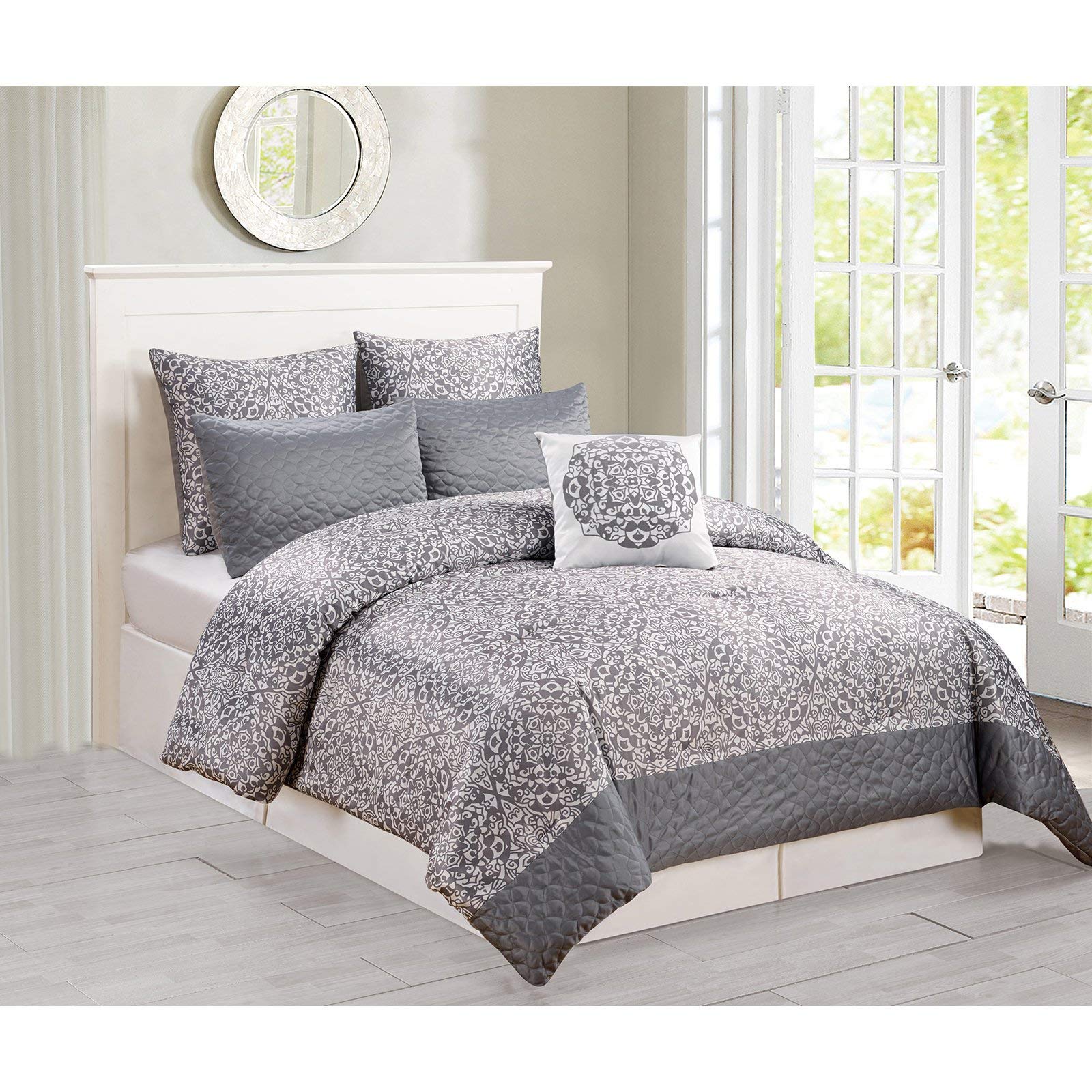 Luxury Ashlea Hotel Quality Comforter Set - 100% Ultra Soft Hypoallergenic Duck River Textile Duvet Cover | 10-Piece Geometric Collection | Queen Size Grey | Perfect for Master Bedroom, Guest Room & Airbnb Styling
