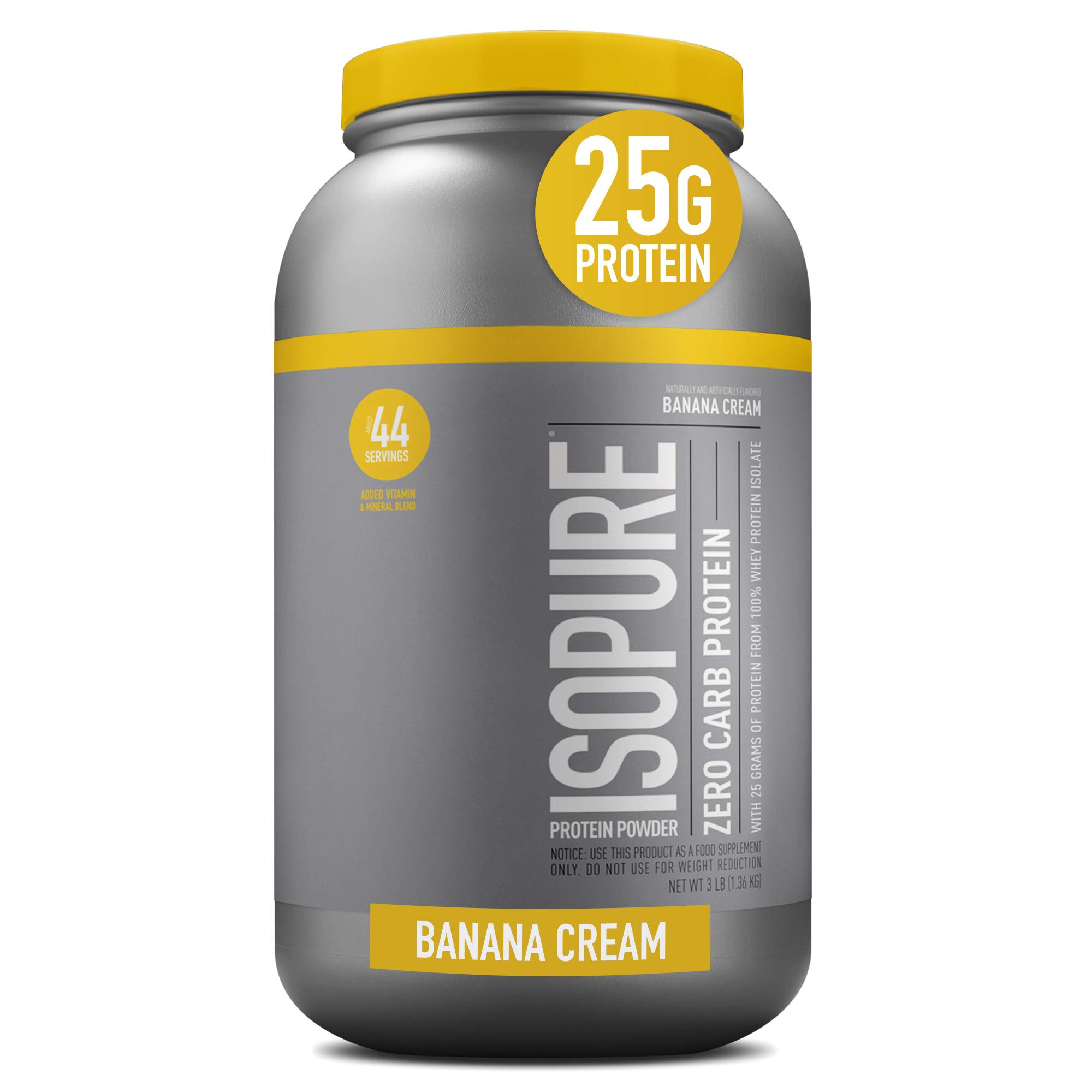Isopure Zero Carb Protein Powder - 25g Whey Protein Isolate, Keto Friendly with Vitamin C & Zinc for Immune Support | Banana Cream Flavor | 3lb (Packaging May Vary) | Perfect for Post-Workout Recovery & Healthy Lifestyle