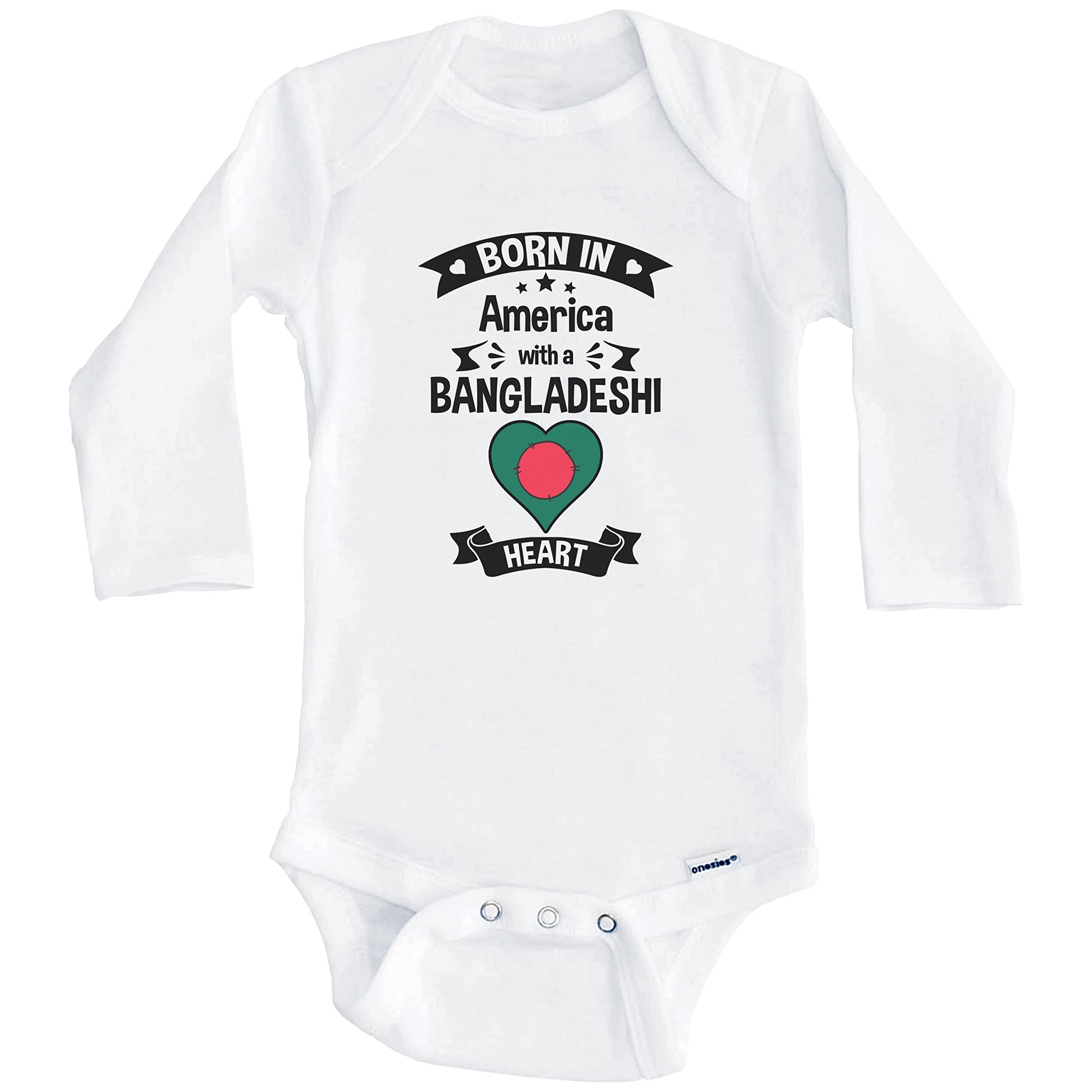 Born in America with A Bangladeshi Heart One Piece Baby Bodysuit - Soft Long Sleeve Infant Romper for Newborns & Toddlers - Perfect for Family Photos, Holidays & Everyday Comfort