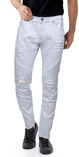 Skinny Moto 90158 Rips Blow Out Knees White
