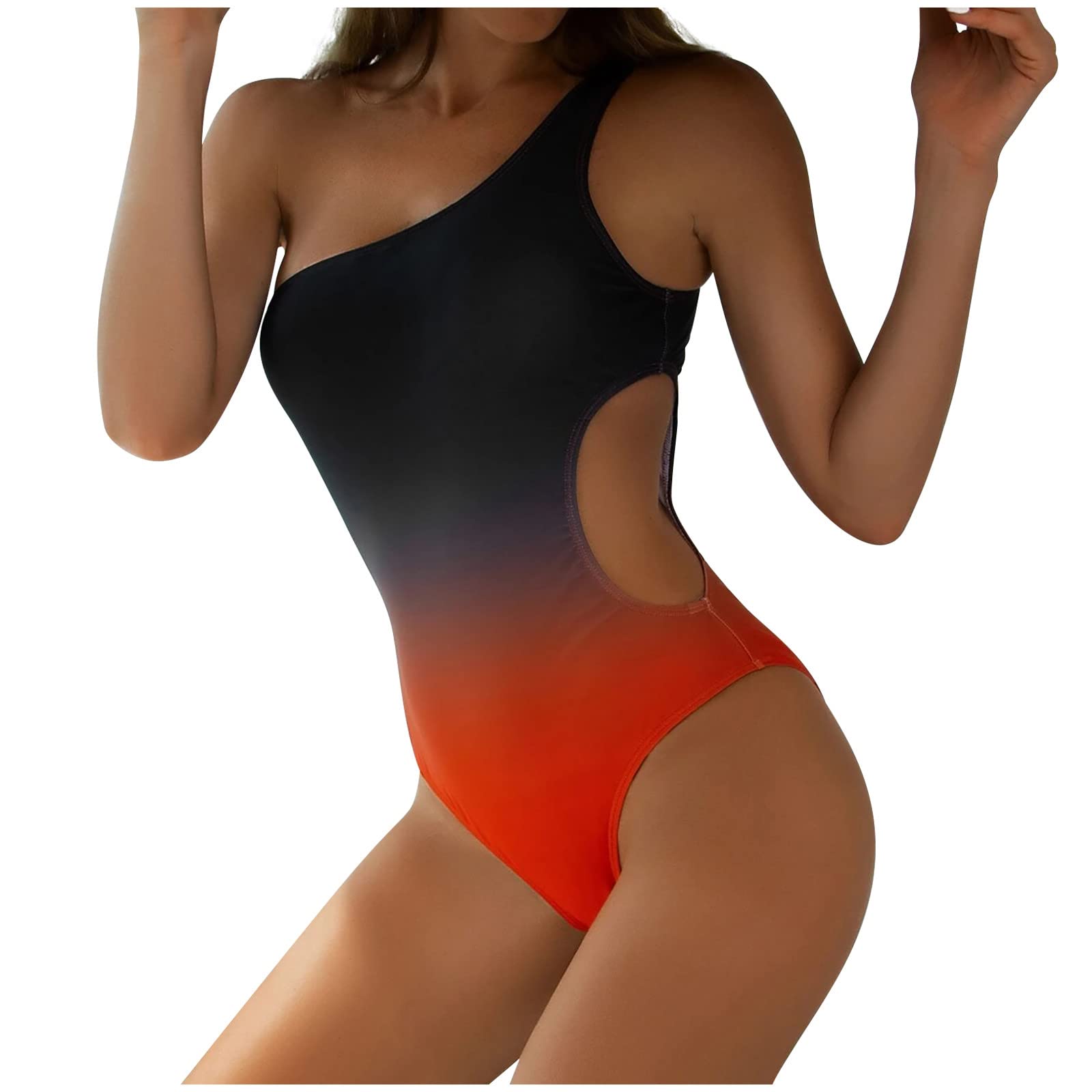 NaRHbrg Women's One Shoulder Gradient Color Monokini Swimsuits - Sexy Cutout One Piece Bathing Suit for Beach, Pool & Vacation | Trendy Summer Swimwear