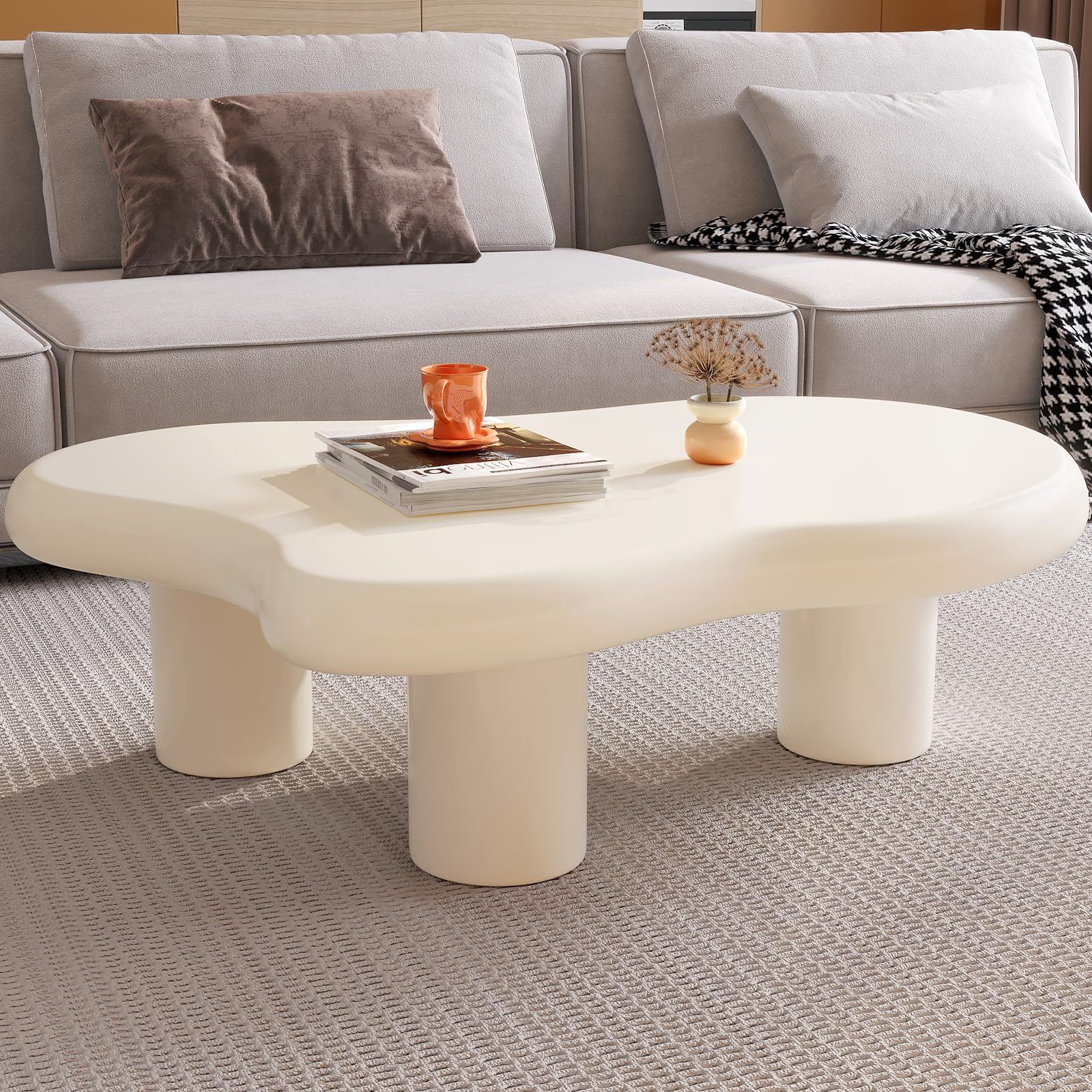 Modern White Cloud Coffee Table - 3-Leg Small Living Room Table, 41.02 Inch Minimalist Home Decor (Milky White) - Perfect for Small Spaces, Apartments & Cozy Living Rooms