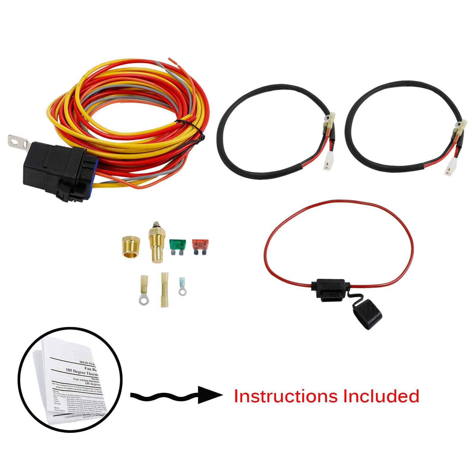 Dual Electric Cooling Fan Wiring Kit with 185°F On / 165°F Off Thermostat - 40/50 AMP Relay for Engine Cooling System - Perfect for Car, Truck & SUV Performance Upgrades
