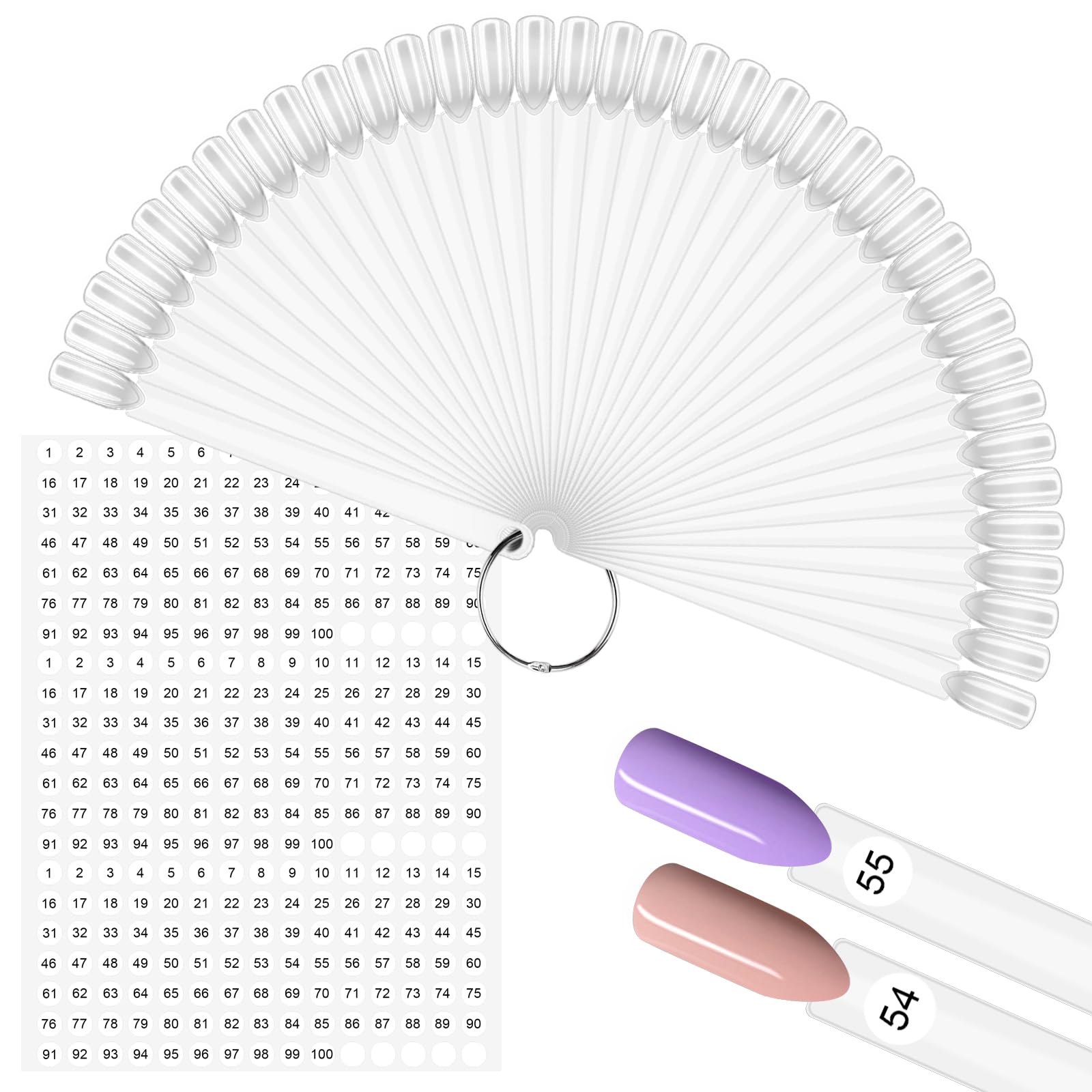 300 Pcs Clear Square Nail Polish Swatch Sticks with Number Stickers & Ring - Professional Nail Color Display for Salons, DIY Nail Art at Home, Perfect for Organizing and Testing Nail Polish Colors