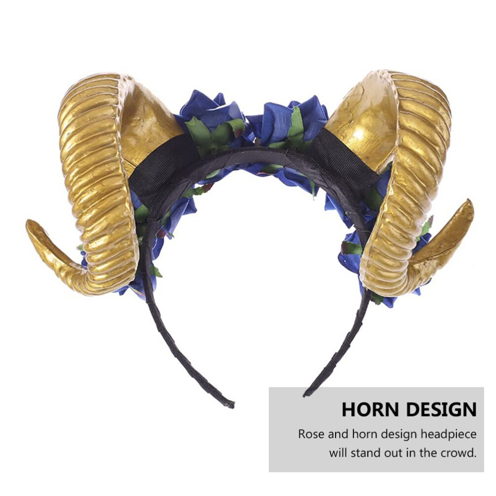 Beaupretty Blue Rose Ox Horn Headband - Halloween Cosplay Headpiece for Women, Costume Accessory for Bull Horn Headdress, Masquerade Party & Cosplay Events | Perfect for Halloween, Themed Parties & Costume Contests
