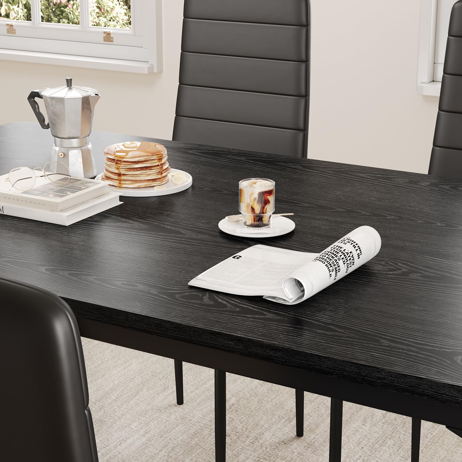 5-Piece Gizoon Dining Table Set for 4 with Upholstered PU Leather Chairs - Kitchen & Dining Room Table Set for Small Spaces, Apartments, Living Rooms - Perfect for Family Meals, Entertaining Guests & Compact Home Decor (Black)