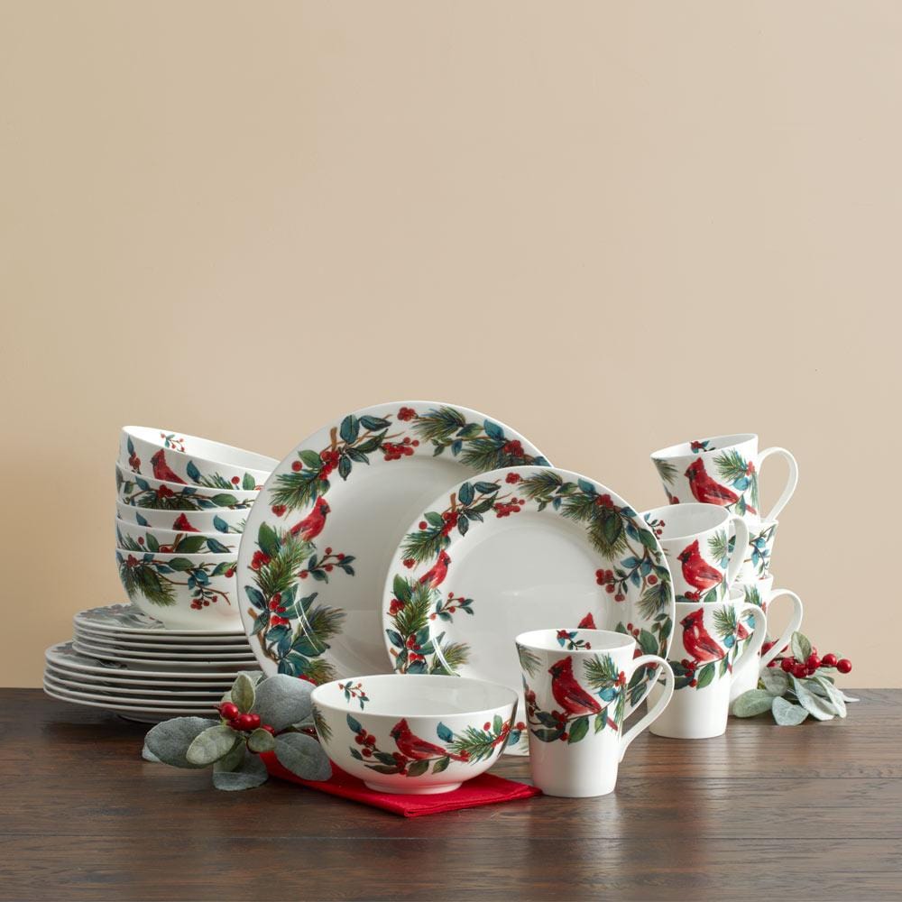 24-Piece Winter Cardinal Dinnerware Set - Service for 6, Elegant Tableware for Holiday Dinners & Family Gatherings