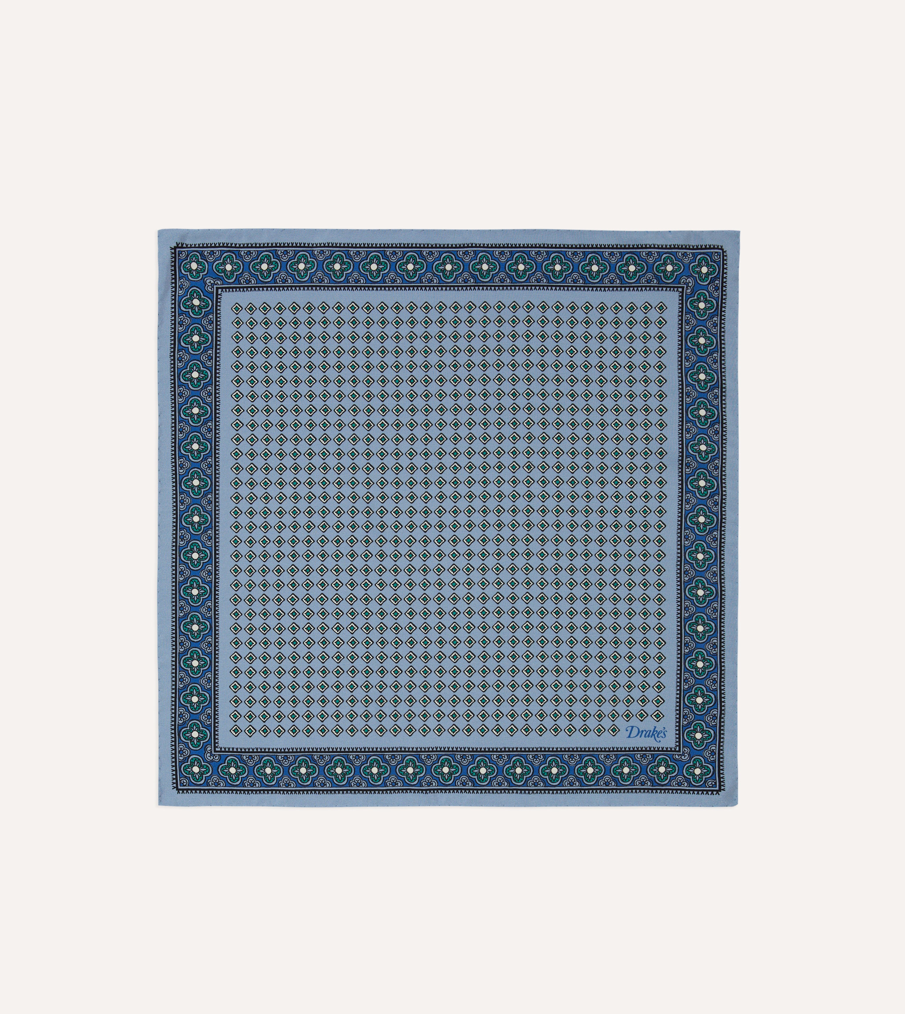 Vintage Blue Tile Print Silk Pocket Square for Men - Elegant Handkerchief for Weddings, Business & Formal Events