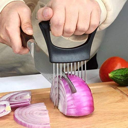 Stainless Steel Onion Slicer & Food Holder - Multi-Purpose Kitchen Gadget for Tomatoes, Meat, Vegetables | Perfect for Meal Prep, Cooking, and Food Presentation