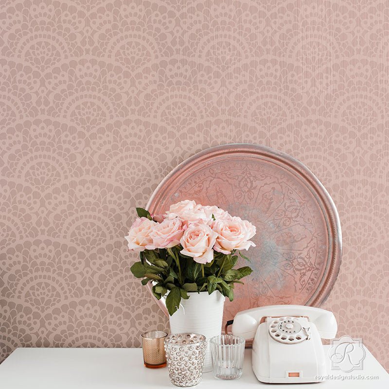 Spanish Lace Scallop Wall Stencil - DIY Home Decor Painting Template for Walls, Furniture & Crafts | Perfect for Bedroom, Nursery & Living Room Accent Walls