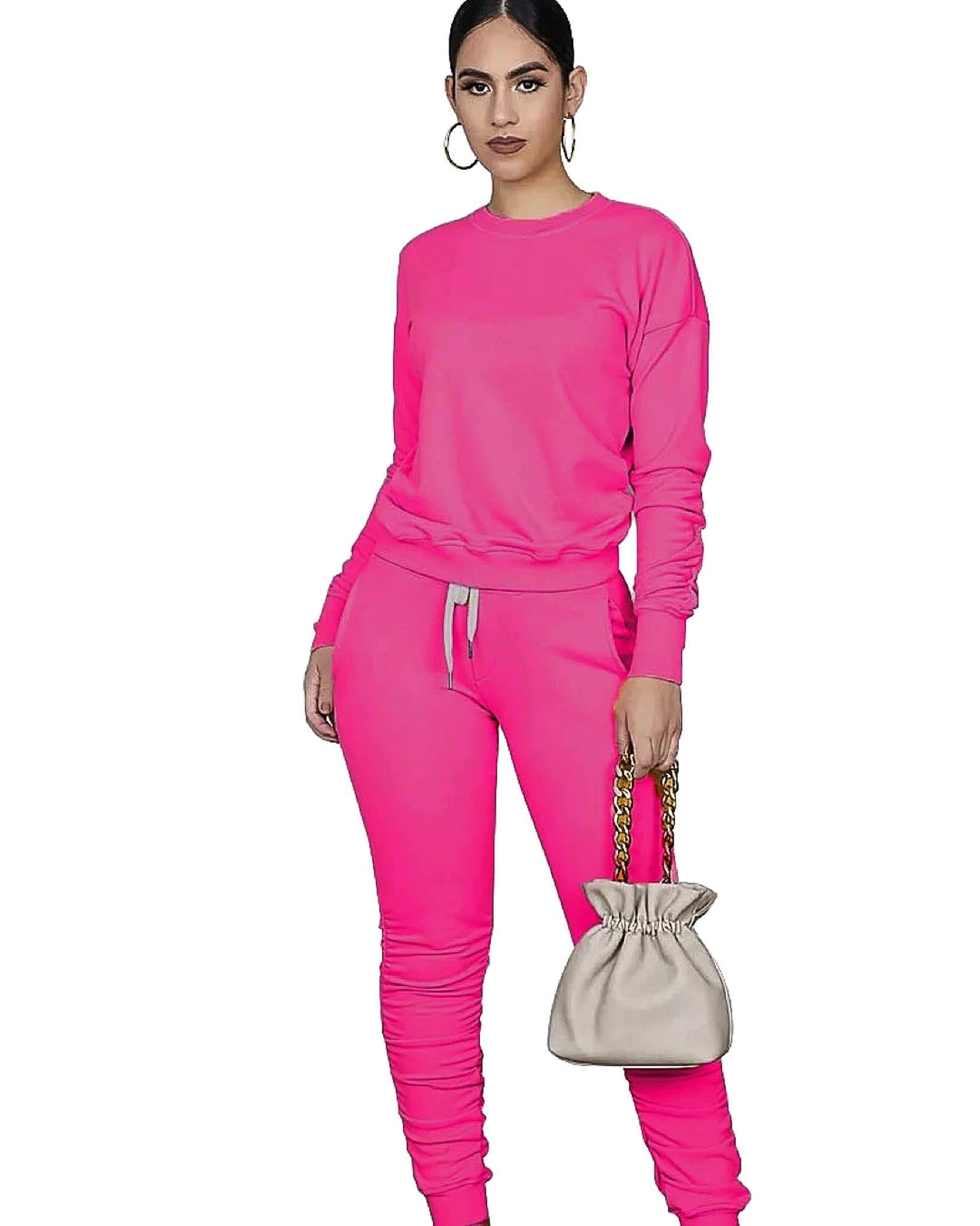 ZSOO Women's 2-Piece Sweatsuit Set - Casual Ruched Round Neck Pullover & Matching Sweatpants Outfit | Lounge Wear, Yoga, Running, Gym, Travel, Street Fashion
