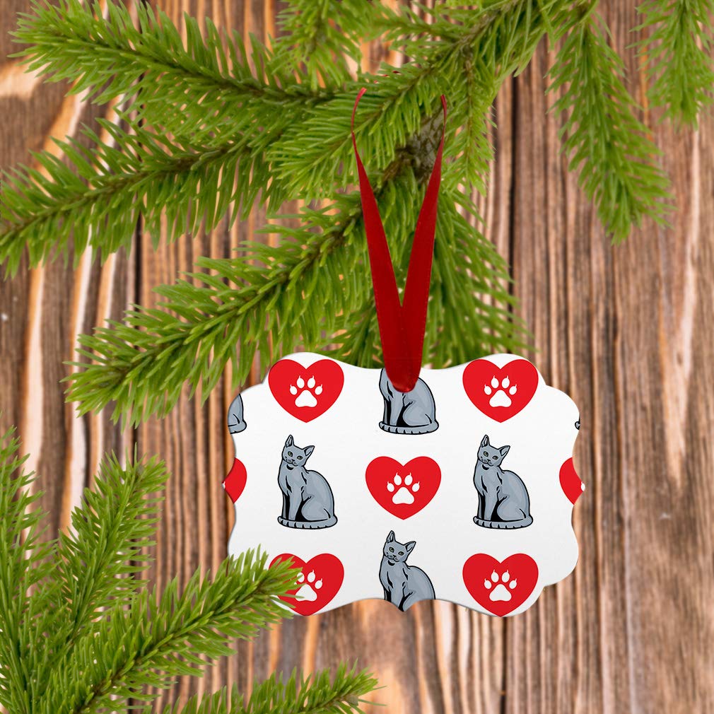 Russian Blue Cat Christmas Ornament - Aluminum Heart & Paws Holiday Tree Decoration - London-Inspired Design for Xmas, Winter Celebrations & Home Decor