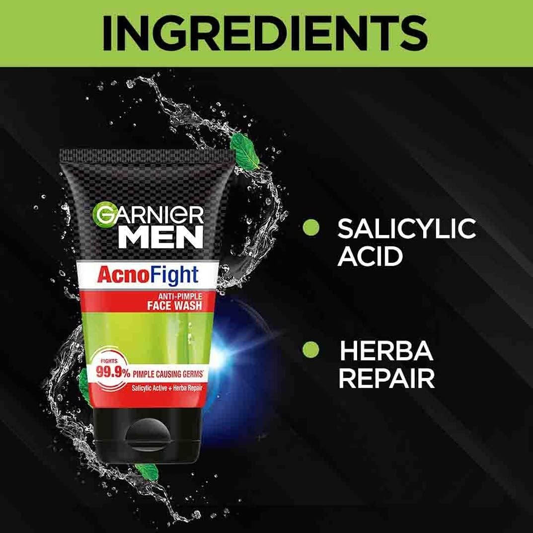 Garnier Men Acno Fight Anti-Pimple Face Wash 100g & Brightening Moisturizer 45g - 2-Piece Acne Treatment Set for Men | Combat Breakouts & Improve Skin Tone | Daily Skincare Routine for Oily & Acne-Prone Skin