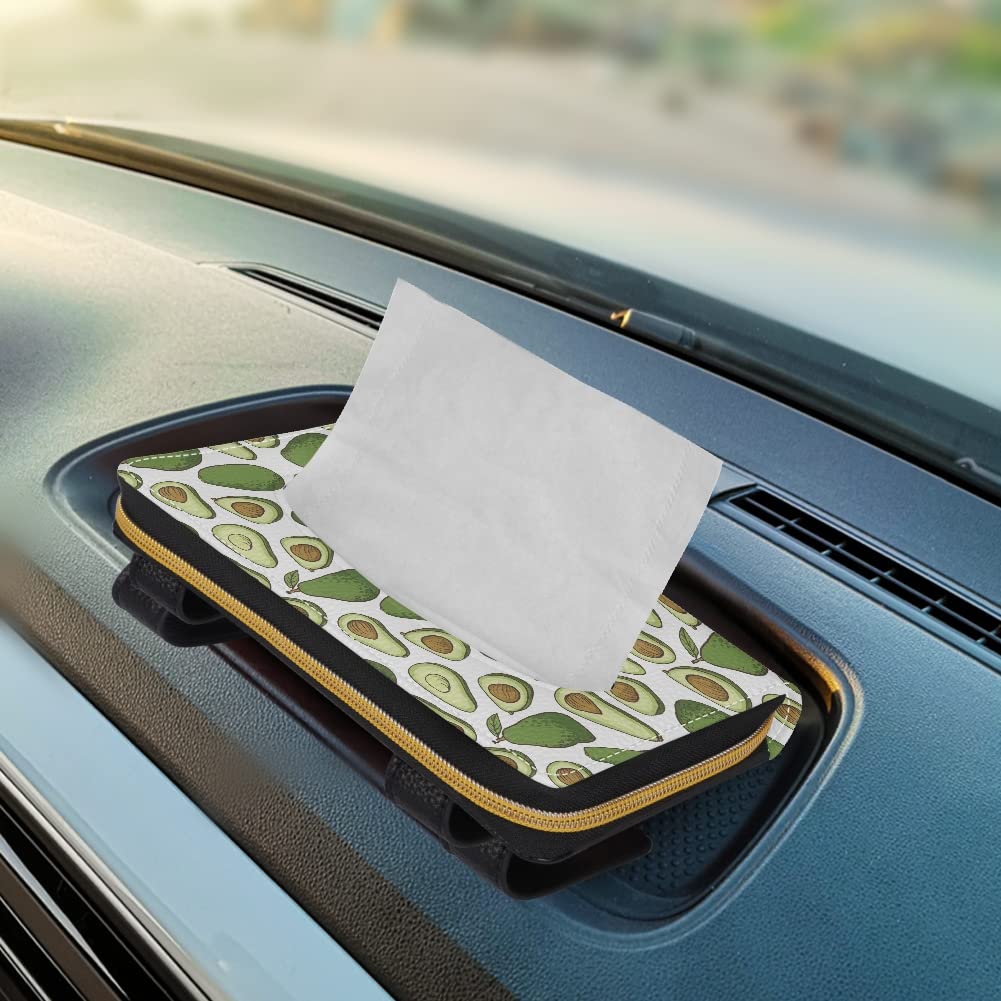 Coldinair Avocado Print PU Leather Car Tissue Holder - Sun Visor & Backseat Napkin Organizer with Zipper | Perfect for Road Trips, Commuting & Family Travel