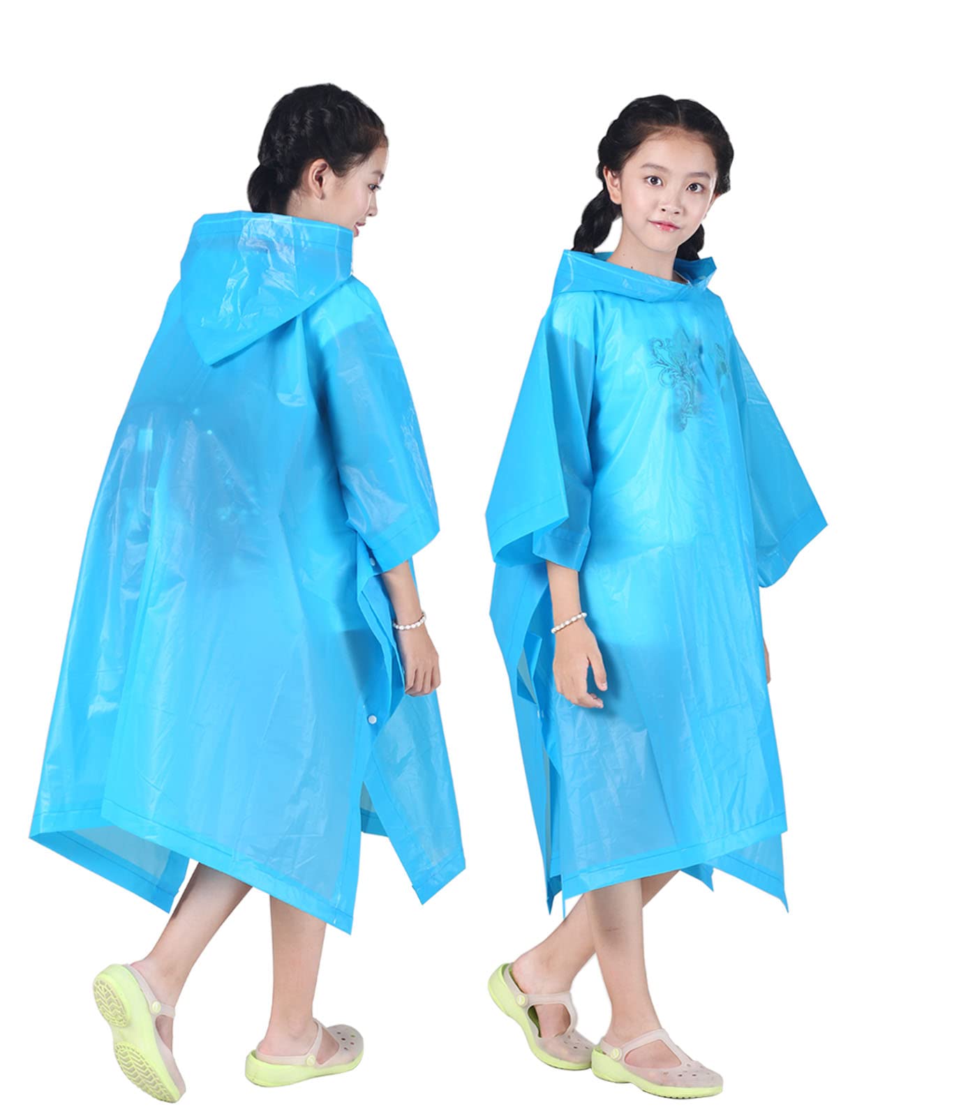 HLKZONE Kids Rain Poncho [2 Pack] - Reusable EVA Raincoat for Boys & Girls Ages 6-13 - Waterproof Outdoor Rain Jacket for Hiking, Camping & School