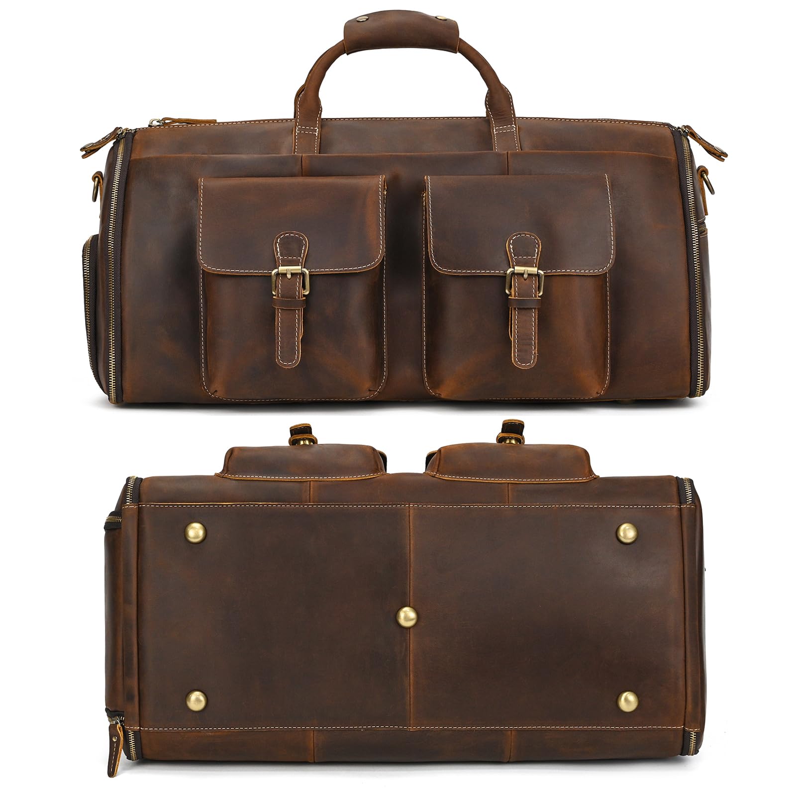 Premium Men's Leather Garment Bag - Convertible Carry-On Duffel & Weekender Travel Bag (2-in-1 Hanging Suitcase) - Coffee Brown 2203 - Perfect for Business Trips, Weddings & Formal Travel