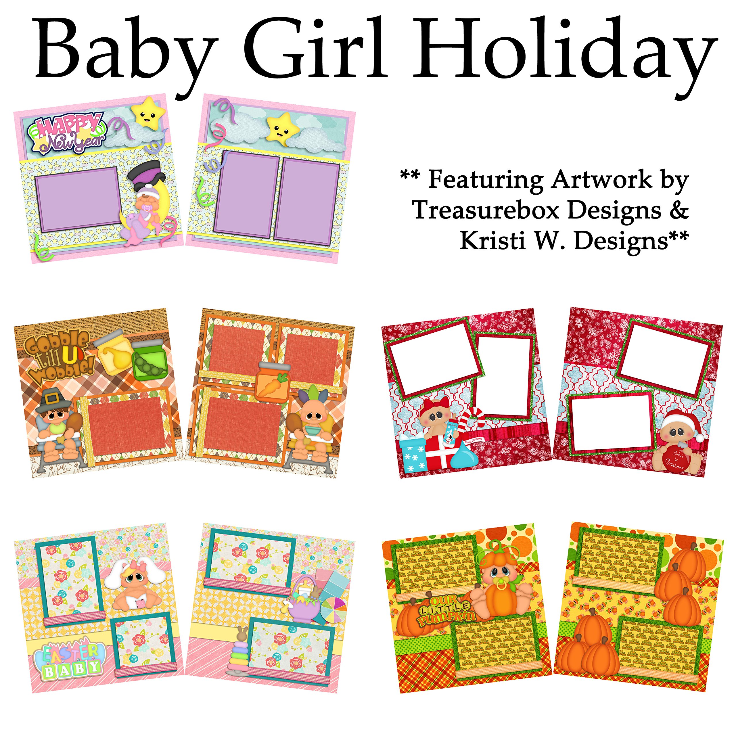 Baby Girl Scrapbook Kit - 5 Double Page Layouts for Holiday Memories & Photo Albums | Perfect for First Birthday, Christmas, Newborn Keepsakes & DIY Craft Projects