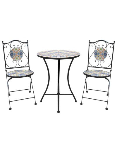 Stylish Mosaic Outdoor Dining Set - Table & 2 Chairs for Patio, Garden, or Backyard | Perfect for Al Fresco Meals & Entertaining Guests