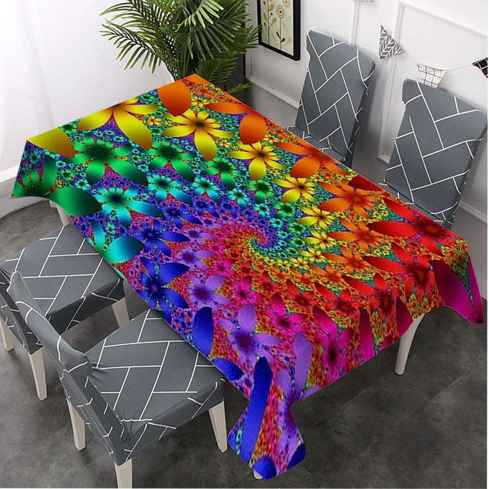 Vibrant Tie Dye Rainbow Spiral Fractal Tablecloth - 52x70 Inch Decorative Rectangle Table Cover for Dining, BBQ, Picnic & Coffee Tables | Waterproof & Wrinkle-Resistant for Indoor/Outdoor Use