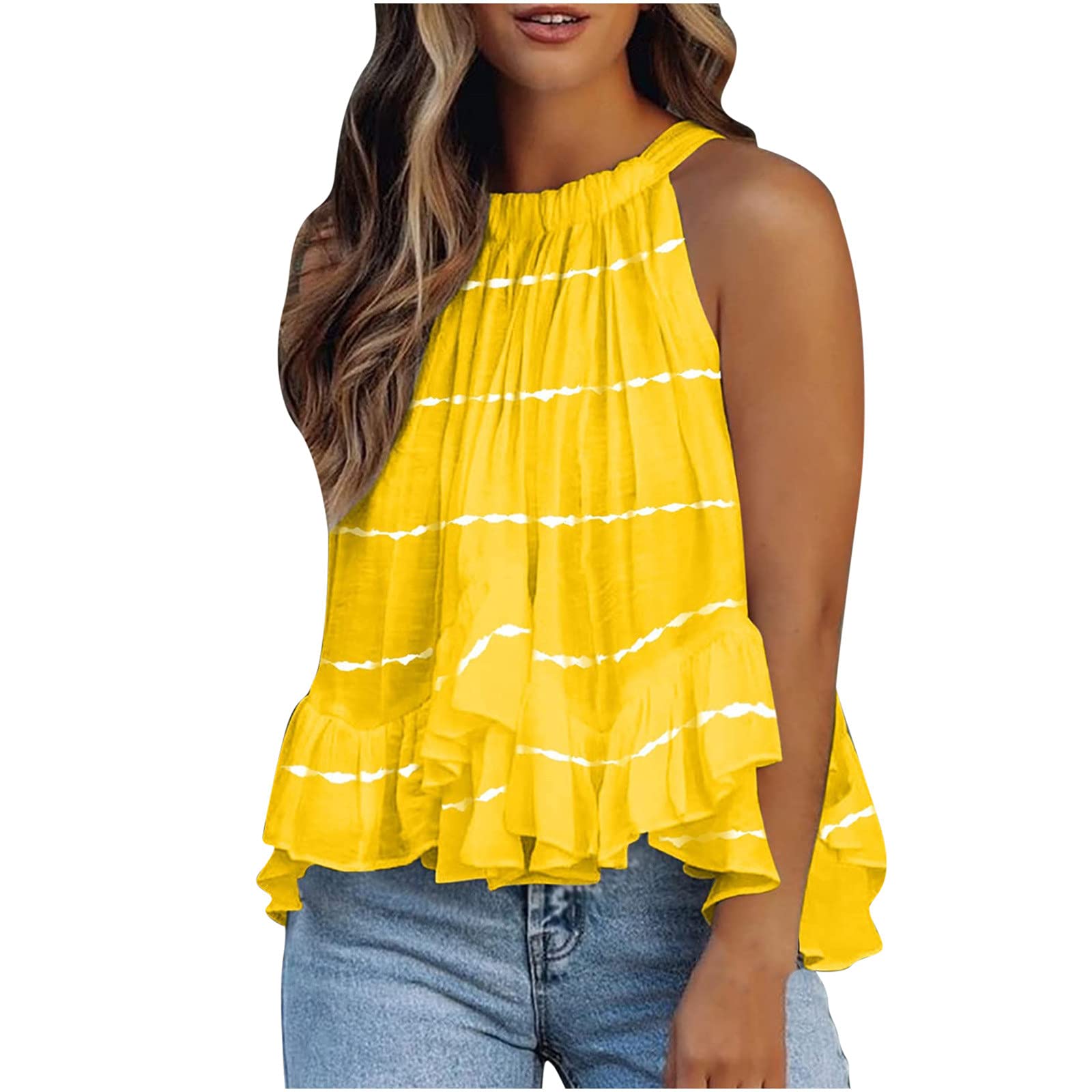 Stylish Women's Summer Tops - Sexy Halter Neck Sleeveless Pleated Cami Tank Tops & Basic Tee Shirts | Perfect for Beach Outings, Parties & Casual Wear