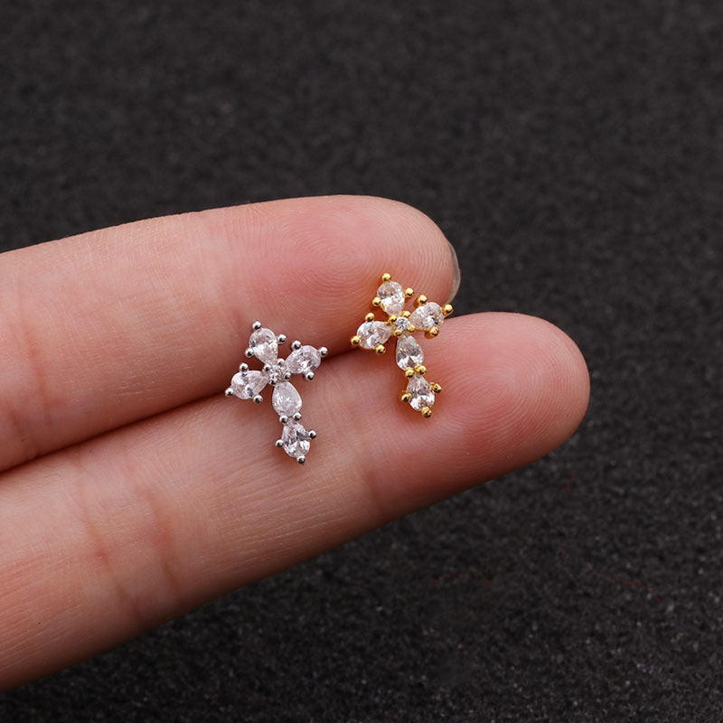 20G Surgical Steel Cross Cartilage Upper Helix Piercing Stud - Hypoallergenic Body Jewelry for Men & Women | Perfect for Helix, Tragus, Conch, and Cartilage Piercings | HSPJ1955