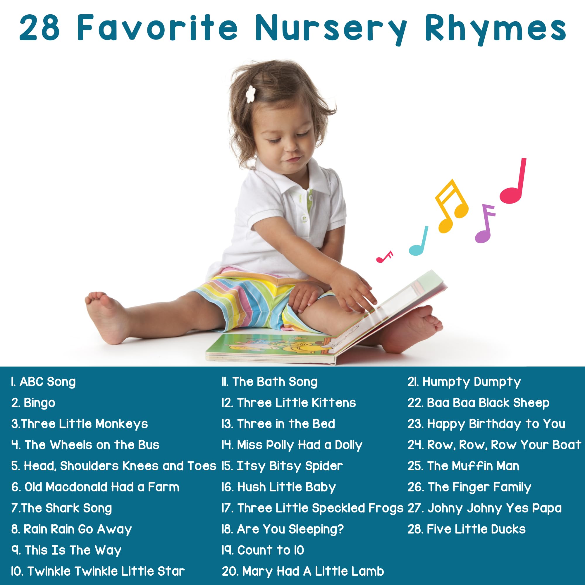 LEARNING BUGS Nursery Rhymes Musical Book - 28-Button Interactive Sound Book with Favorite Children's Songs | Toddler Educational Toy (1-3 Years) | Perfect for Bedtime, Playtime & Early Learning