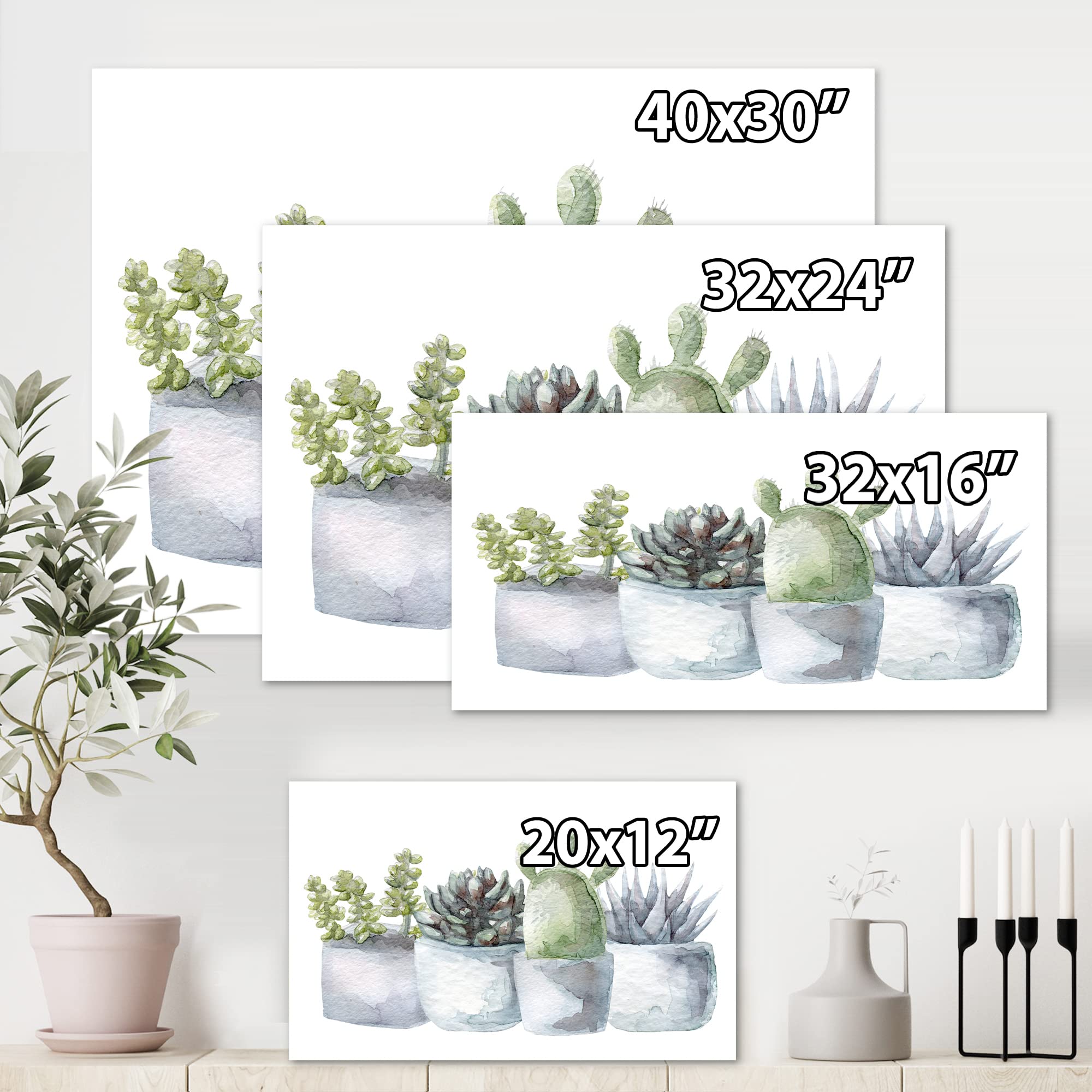 DesignQ Cactus and Succulent House Plants - Farmhouse Style Canvas Wall Art for Living Room, Bedroom & Office Decor