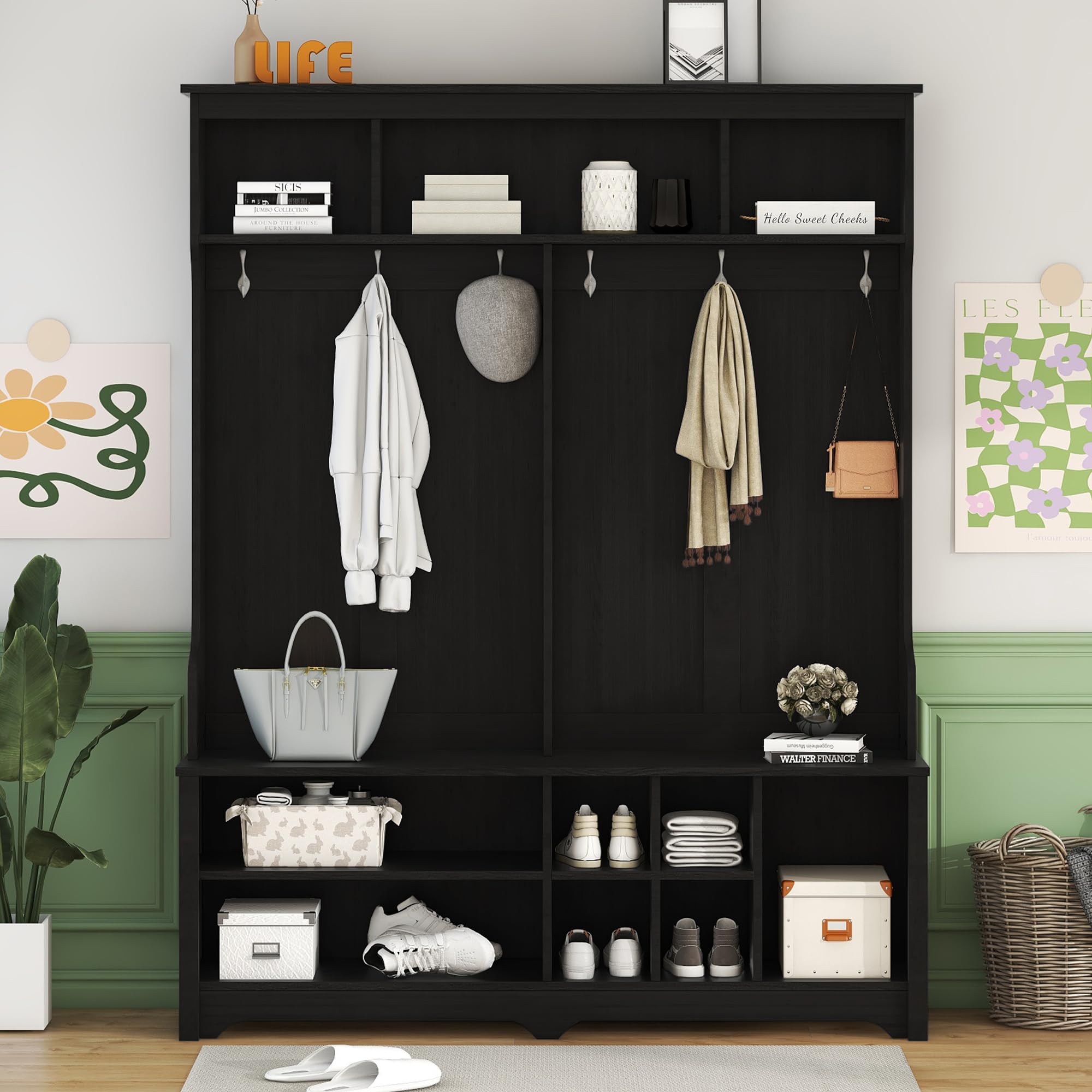 4-in-1 Hall Tree Bench with Coat Rack & Shoe Storage - Perfect for Entryway & Bedroom