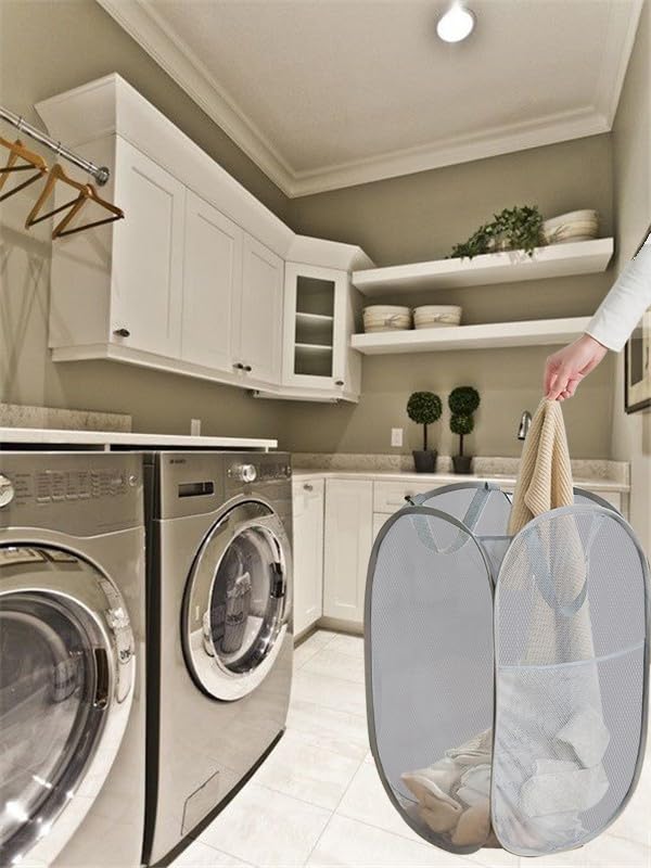 2 Pack Foldable Laundry Hamper - Collapsible Mesh Baskets for Bedroom, Dorm & Travel