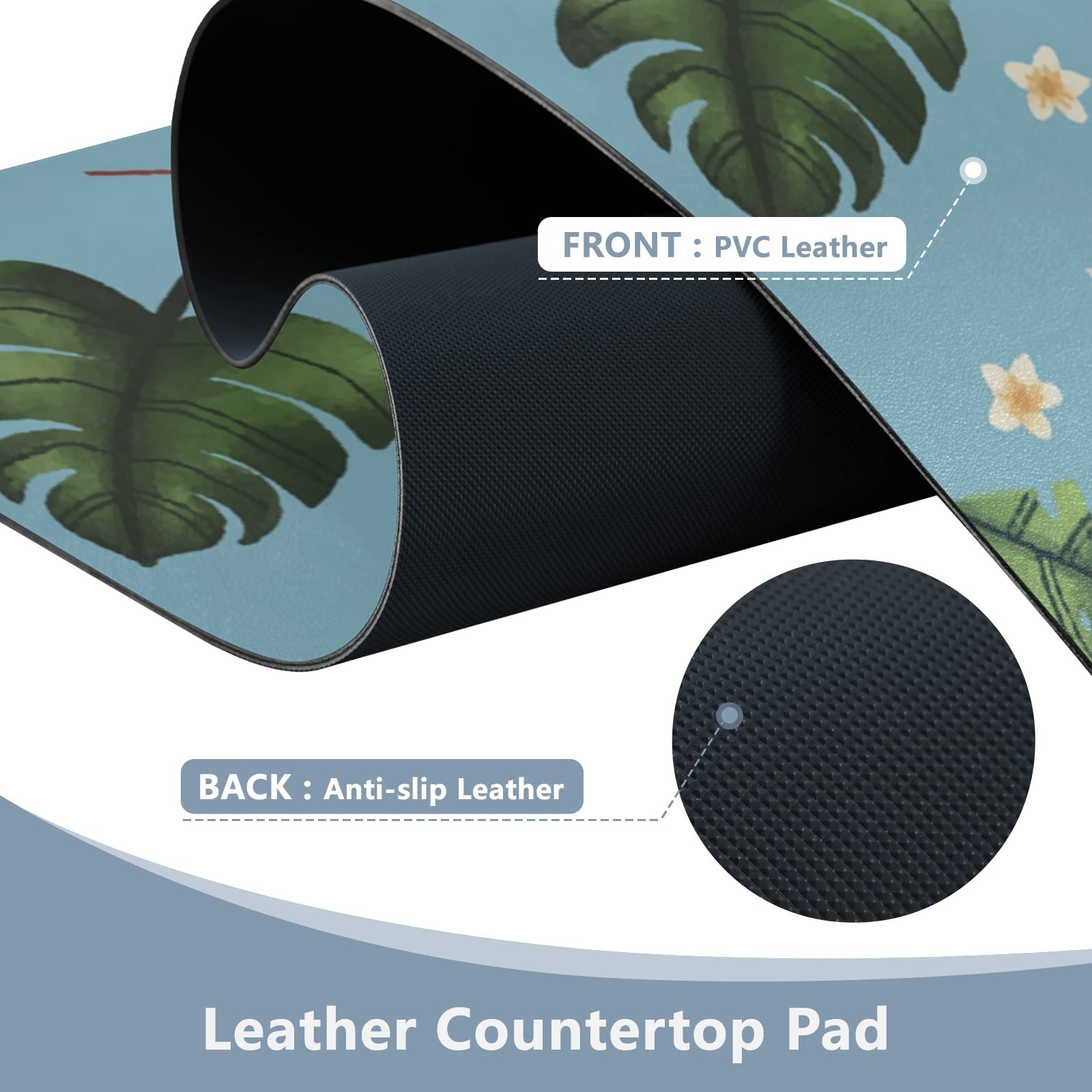 Tropical Leaves Leather Desk Mat - Dual Sided Waterproof Large Mouse Pad & Desk Blotter (16.5x35.4 Inch) for Office & Home Decor - Perfect for Workstations, Writing Desks, and Computer Setups