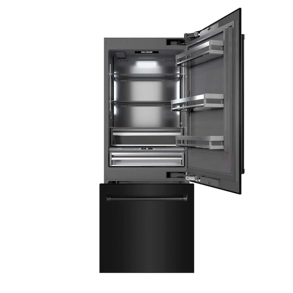 ZLINE 30-Inch Built-In Bottom Freezer Refrigerator - 16.1 cu. ft. Capacity, Black Stainless Steel with Graphite Gray Interior, Water Dispenser & Ice Maker - Perfect for Modern Kitchens & Open-Concept Homes (GRBIV BS 30)