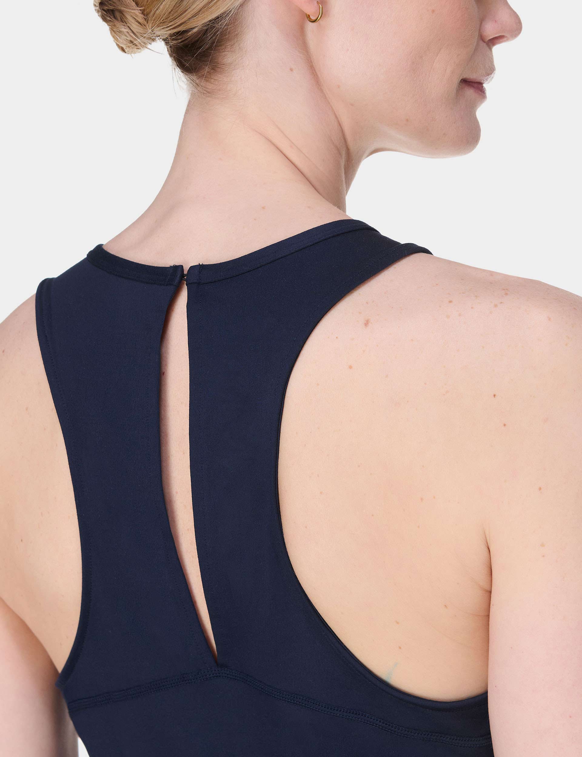 Gaia Performance Yoga Jumpsuit for Women - High Waisted Workout Outfit with Breathable Fabric - Navy Blue - Perfect for Yoga, Pilates & Gym Sessions