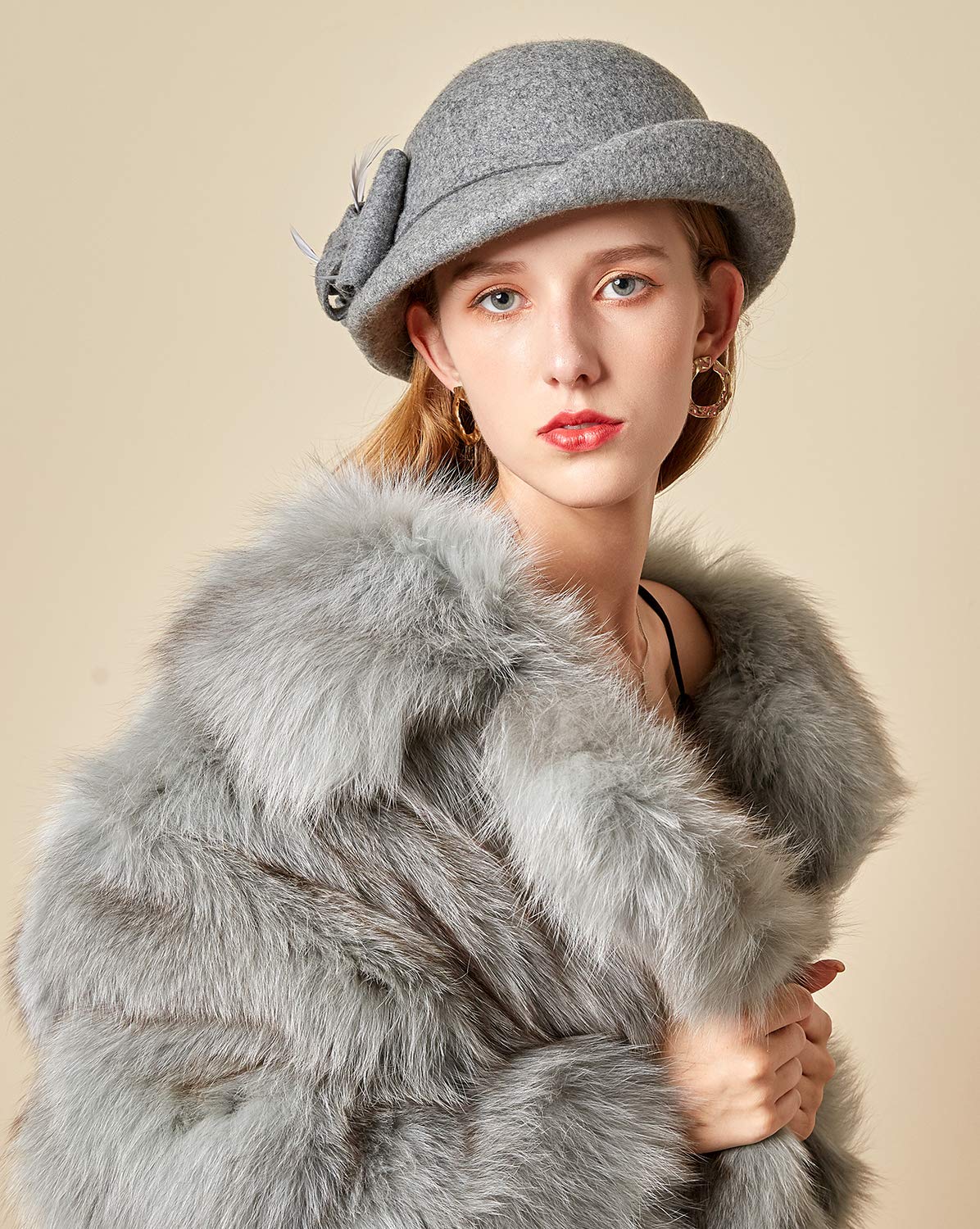 Z&X Women's Wool Felt Veil Fascinator Pillbox Hat - Winter Tea Party, Church, Derby & Wedding Hat with Flower Beret Design - Perfect for Formal Events, Bridal Accessories & Fashion Headwear