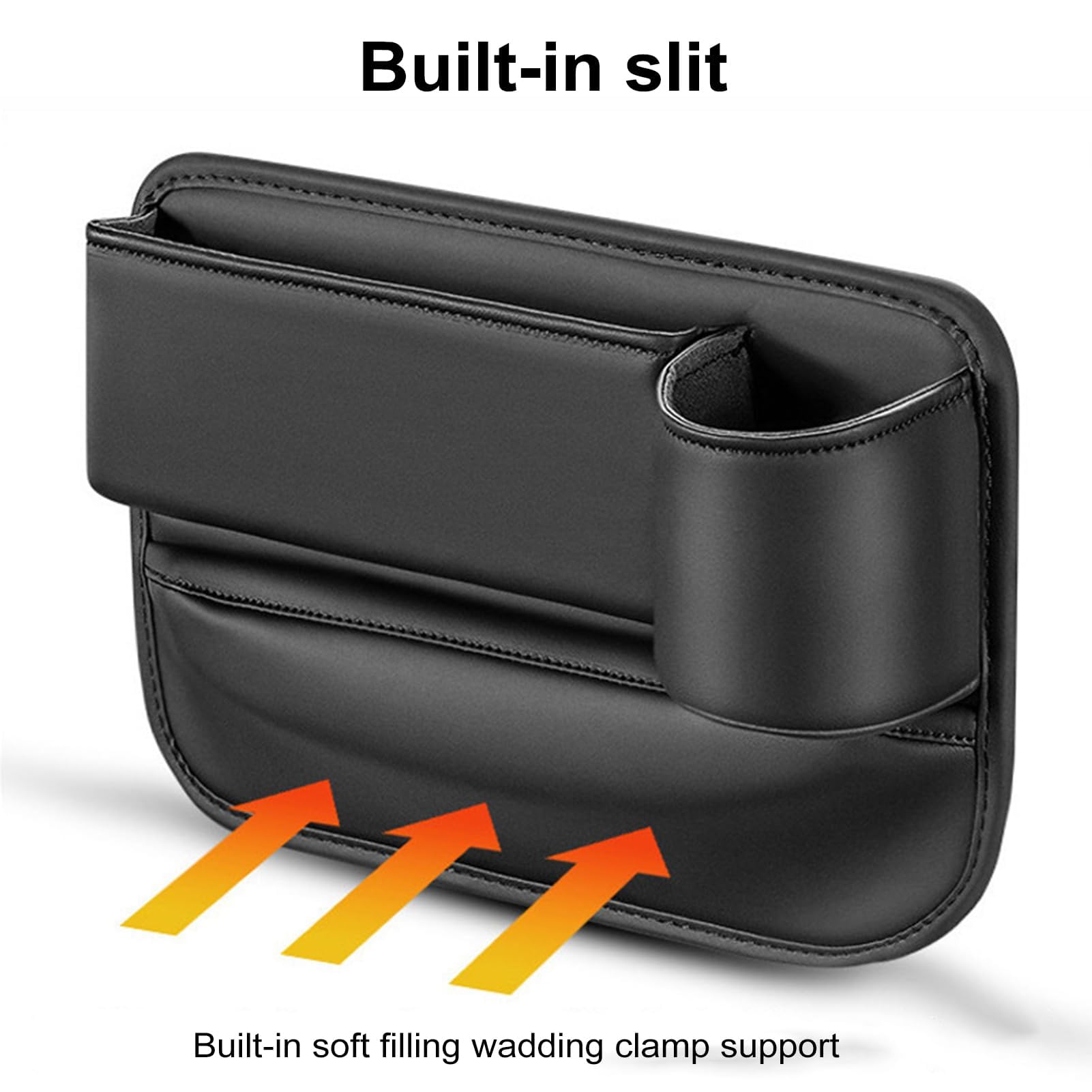 Premium Car Leather Cup Holder Gap Bag - Large Capacity Seat Gap Storage Box & Adjustable Seat Filler with Cup Holder - Beige (Left Side) - Perfect for Organizing Phones, Keys, Wallets & Snacks While Driving