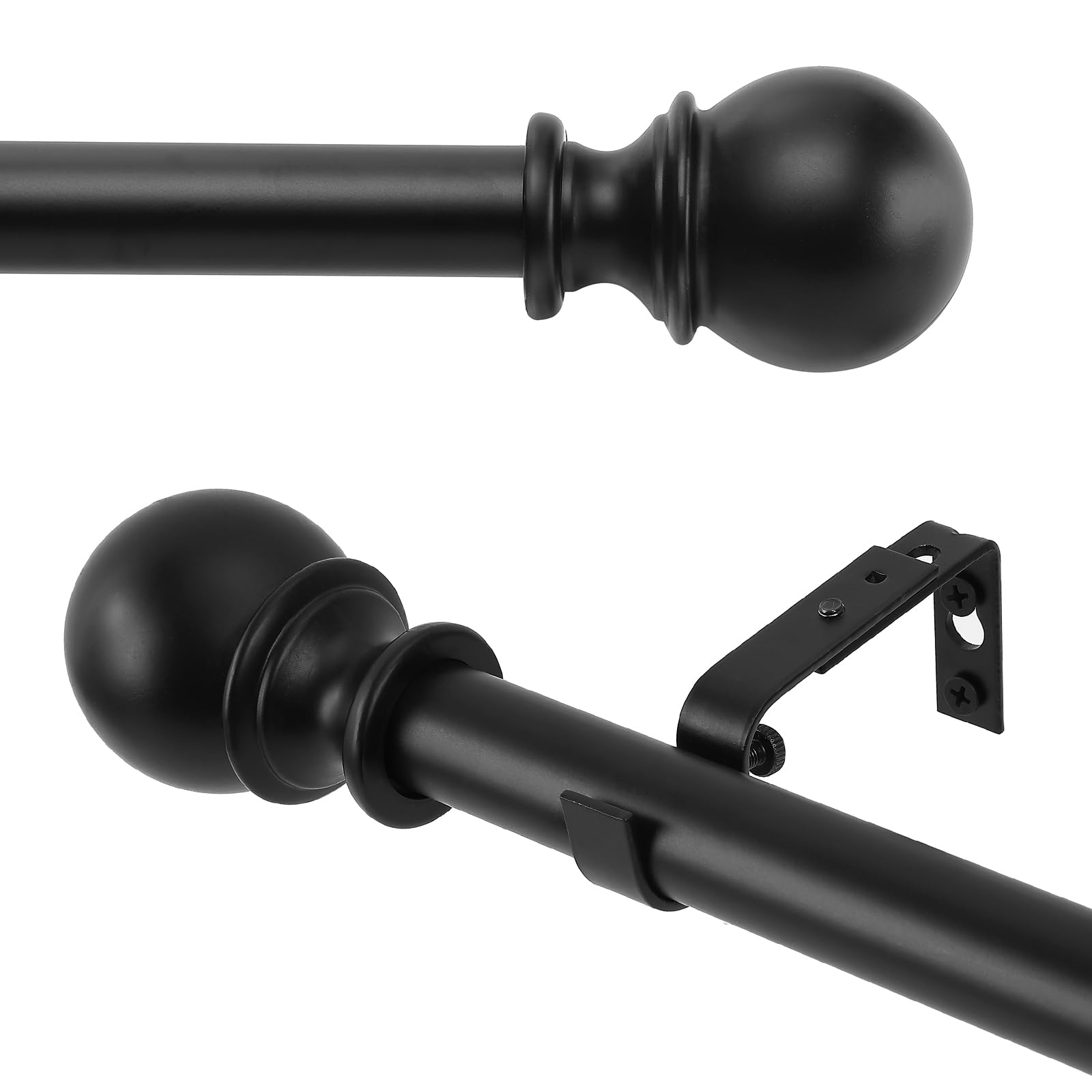 1 Inch Diameter Black Curtain Rod Set 32-72 Inches - Adjustable Window Curtain Rod with Brackets for Bathroom, Kitchen & Bedroom - Standard Decorative Window Treatment for Home Decor