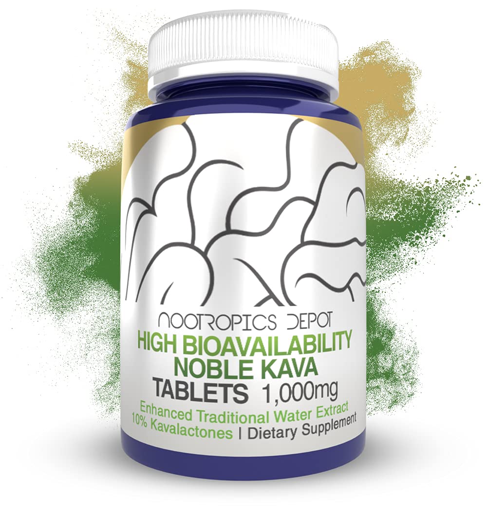 Premium Noble Kava Tablets 1000mg - 90 Count High Potency Supplement with 10% Kavalactones | Water-Extracted for Maximum Bioavailability | Supports Relaxation & Positive Mood | Perfect for Stress Relief, Meditation & Social Relaxation
