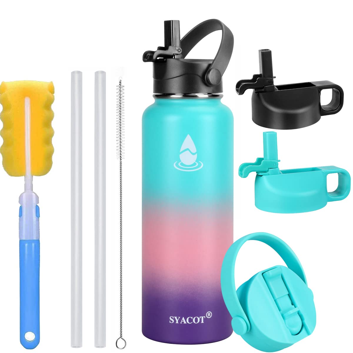 40 oz Stainless Steel Water Bottle with 2 Color Straw Lids - Leakproof, Insulated, BPA Free - Perfect for Gym, Hiking, Travel & Everyday Hydration
