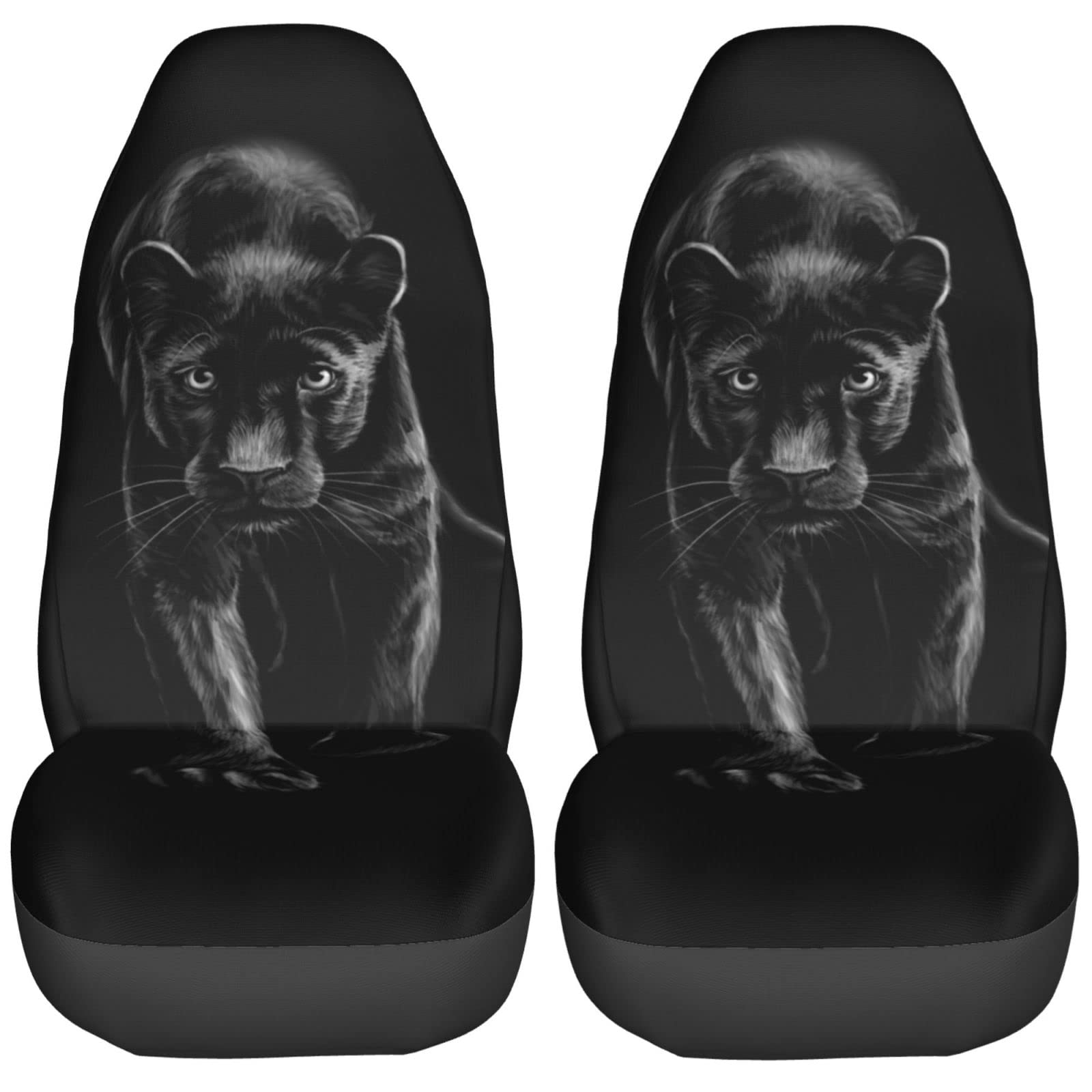 Premium Black Panther Print Car Seat Covers for Women & Girls - 2-Piece Universal Fit Front Seat Protectors for Sedan, SUV, Truck - Soft & Durable Auto Accessories for Daily Commute, Road Trips & Style Upgrade