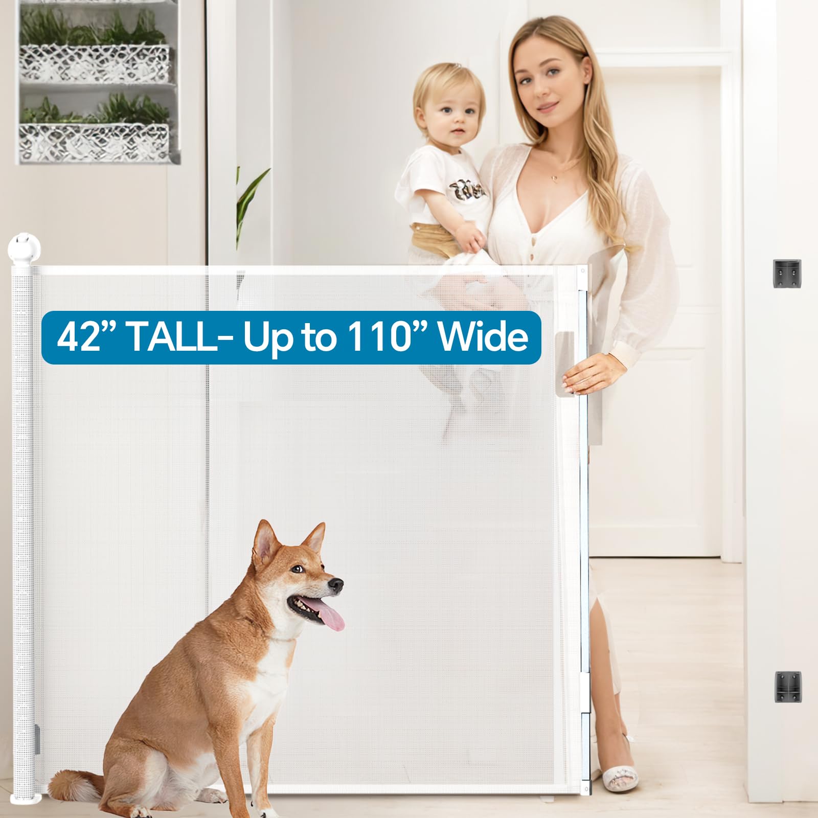 Bulubaky 42 Inch Extra Tall Safety Retractable Baby Gate - Adjustable 110